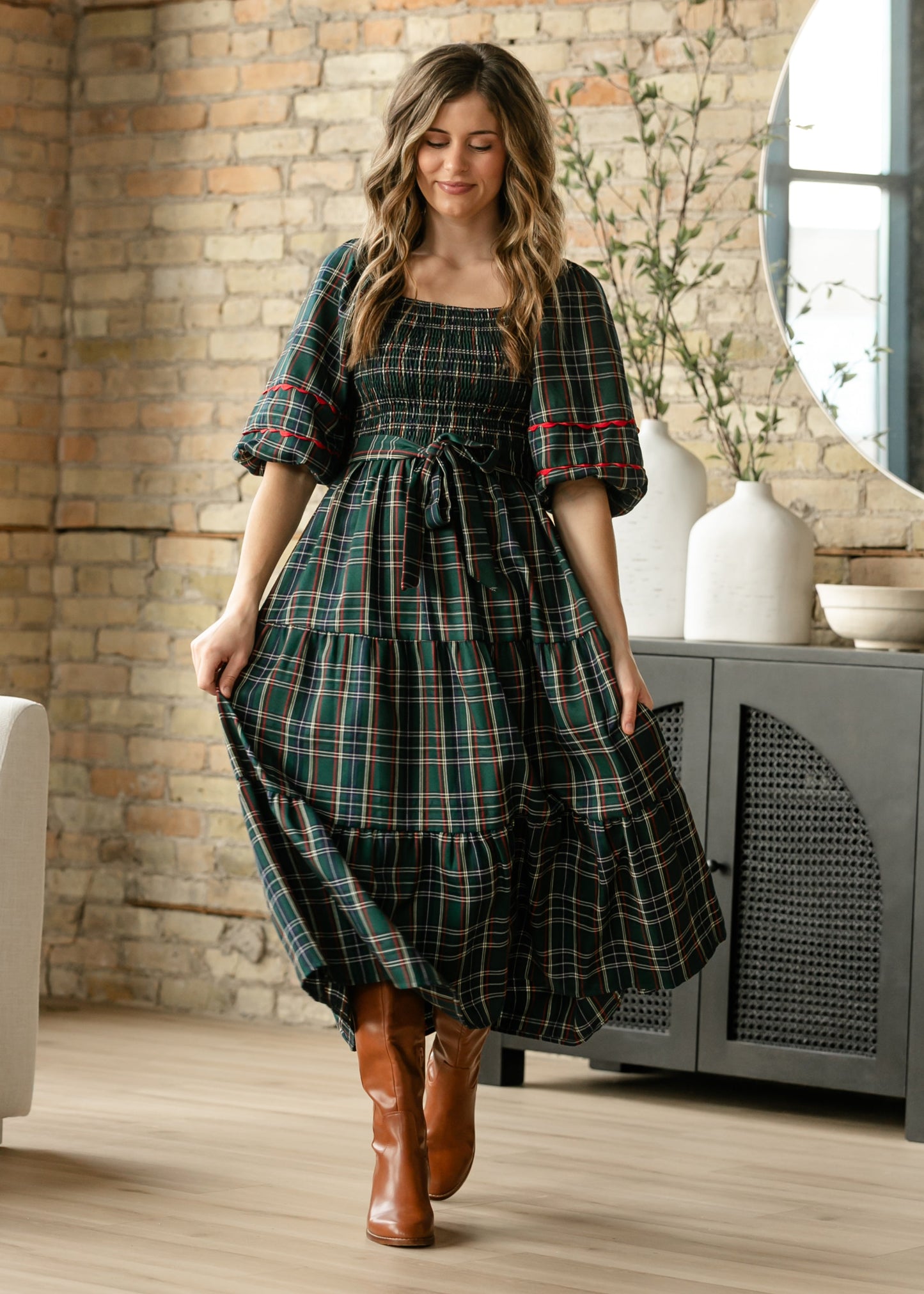 Smocked Puff Half Sleeve Maxi Dress