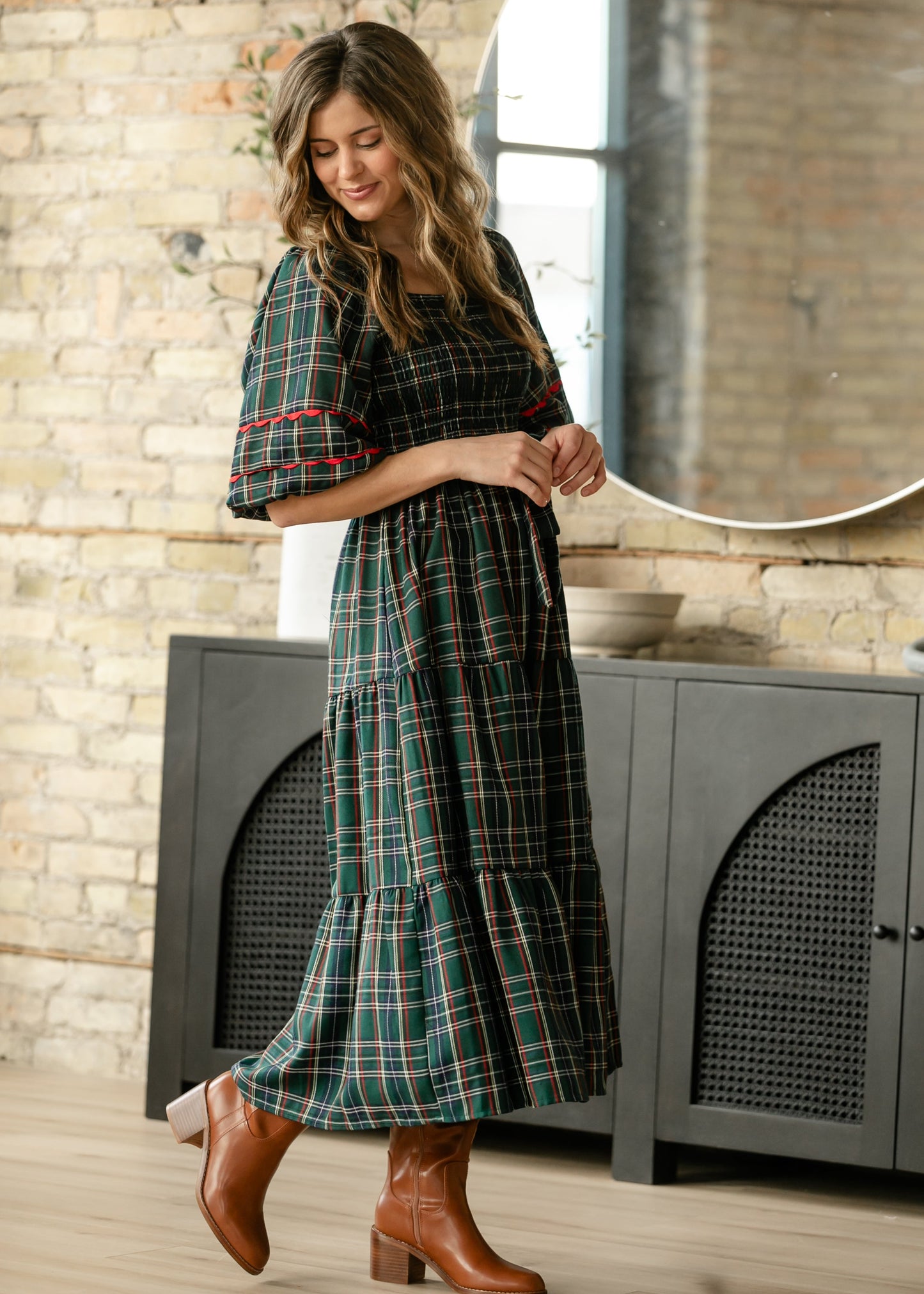 Smocked Puff Half Sleeve Maxi Dress