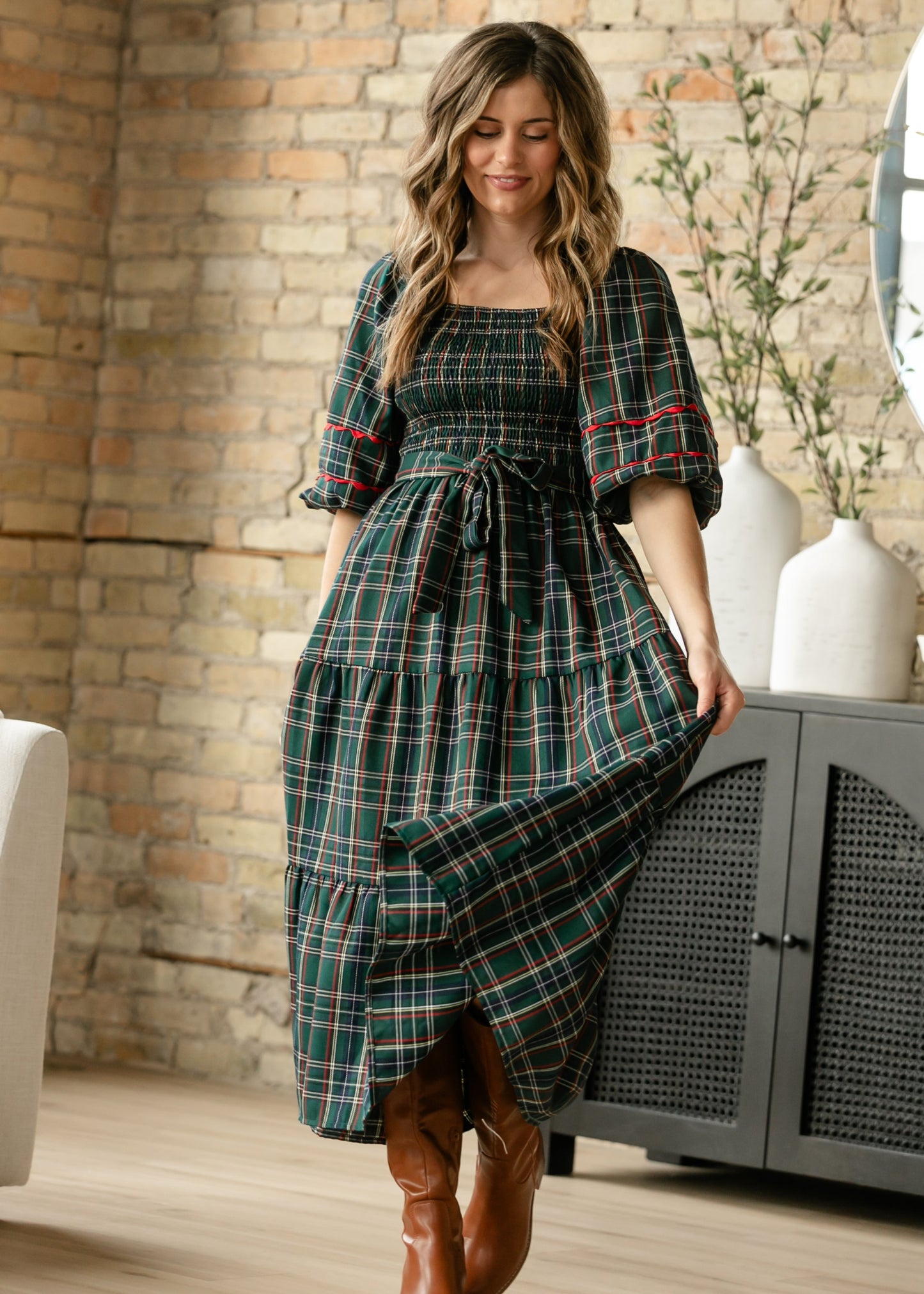 Smocked Puff Half Sleeve Maxi Dress