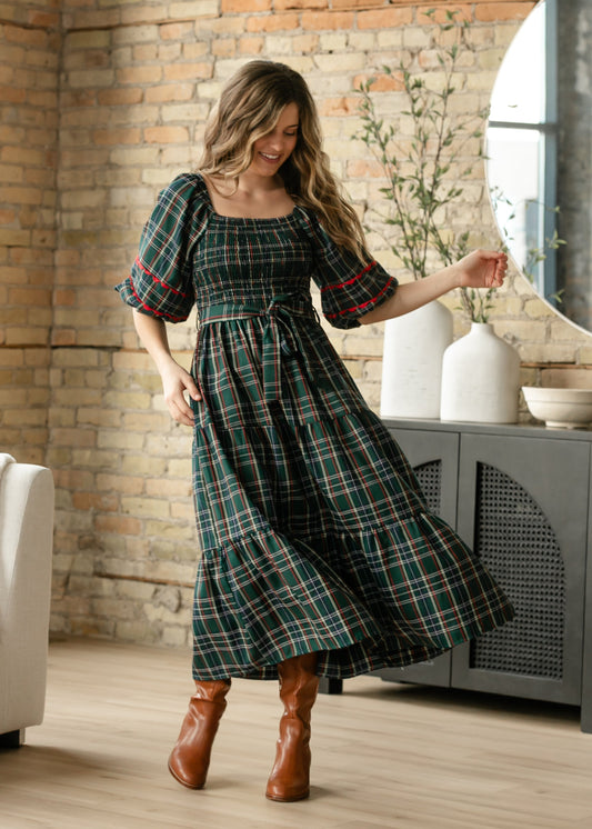Smocked Puff Half Sleeve Maxi Dress