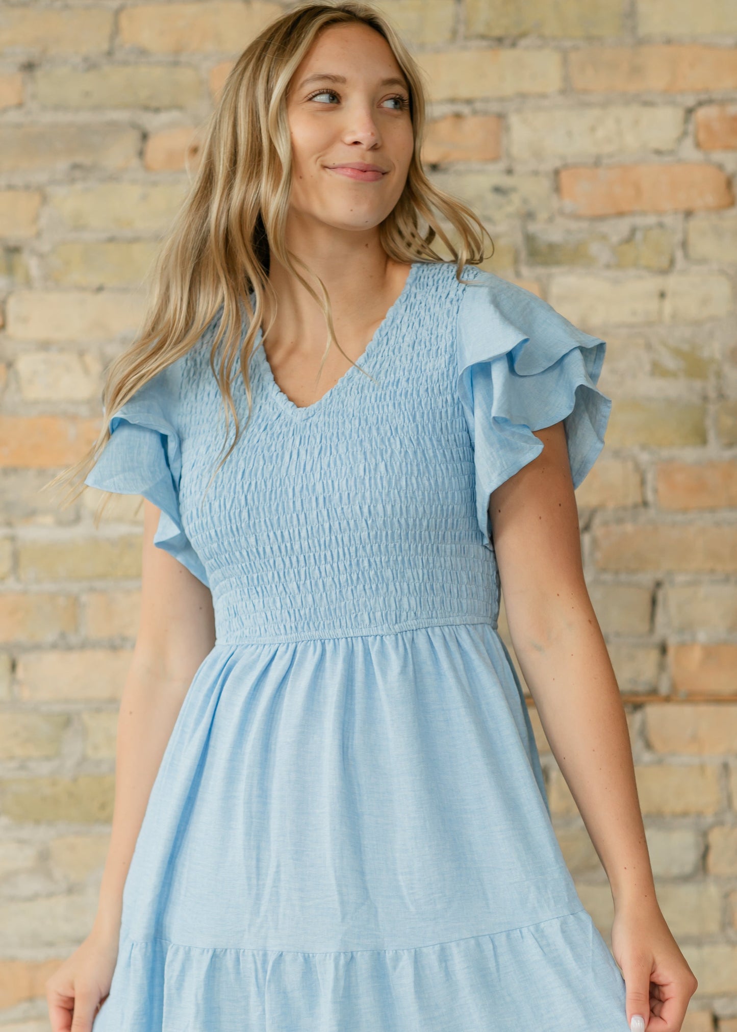 Smocked Tiered Flutter Sleeve Maxi Dress