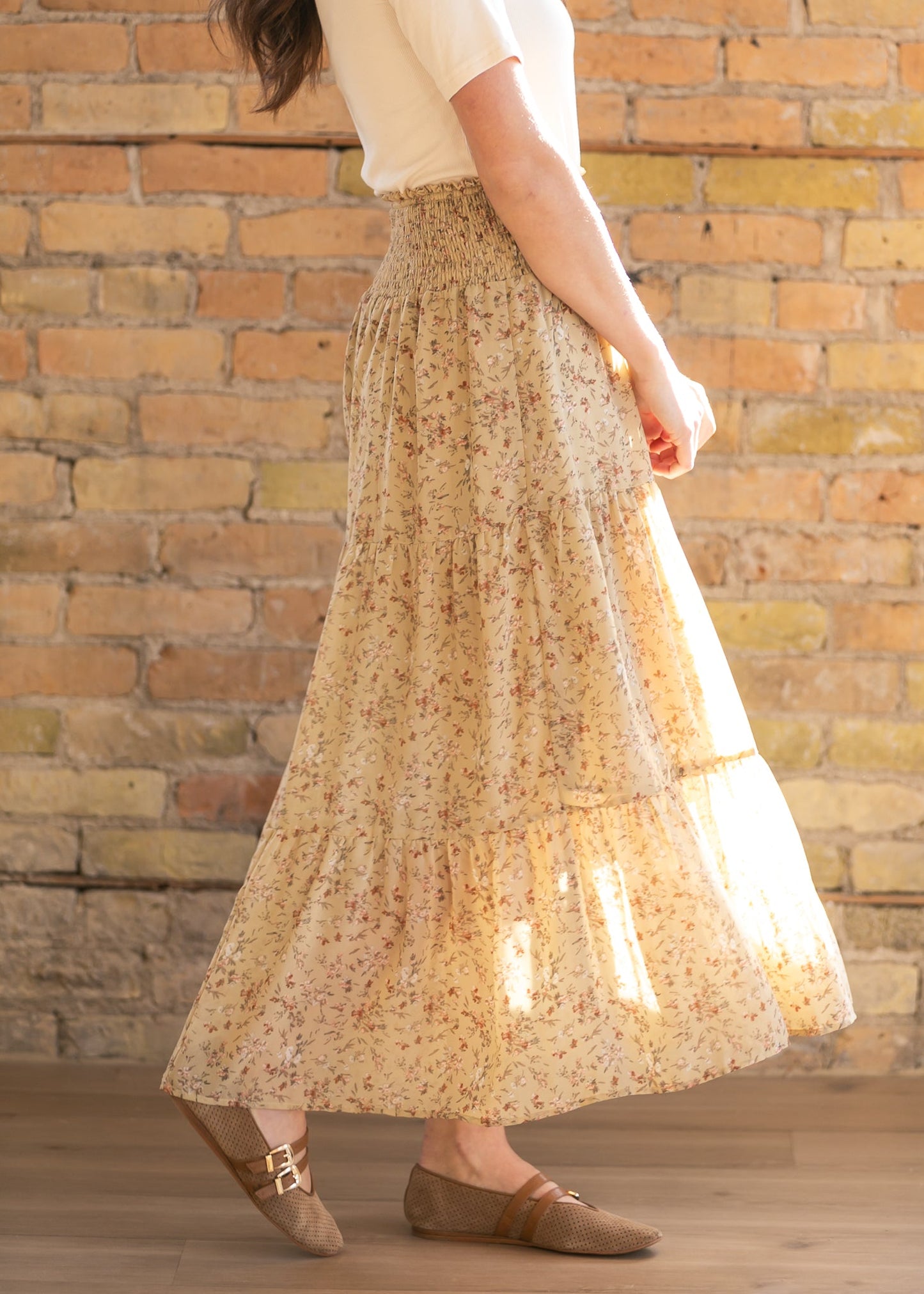 Smocked Waist Floral Tiered Maxi Skirt