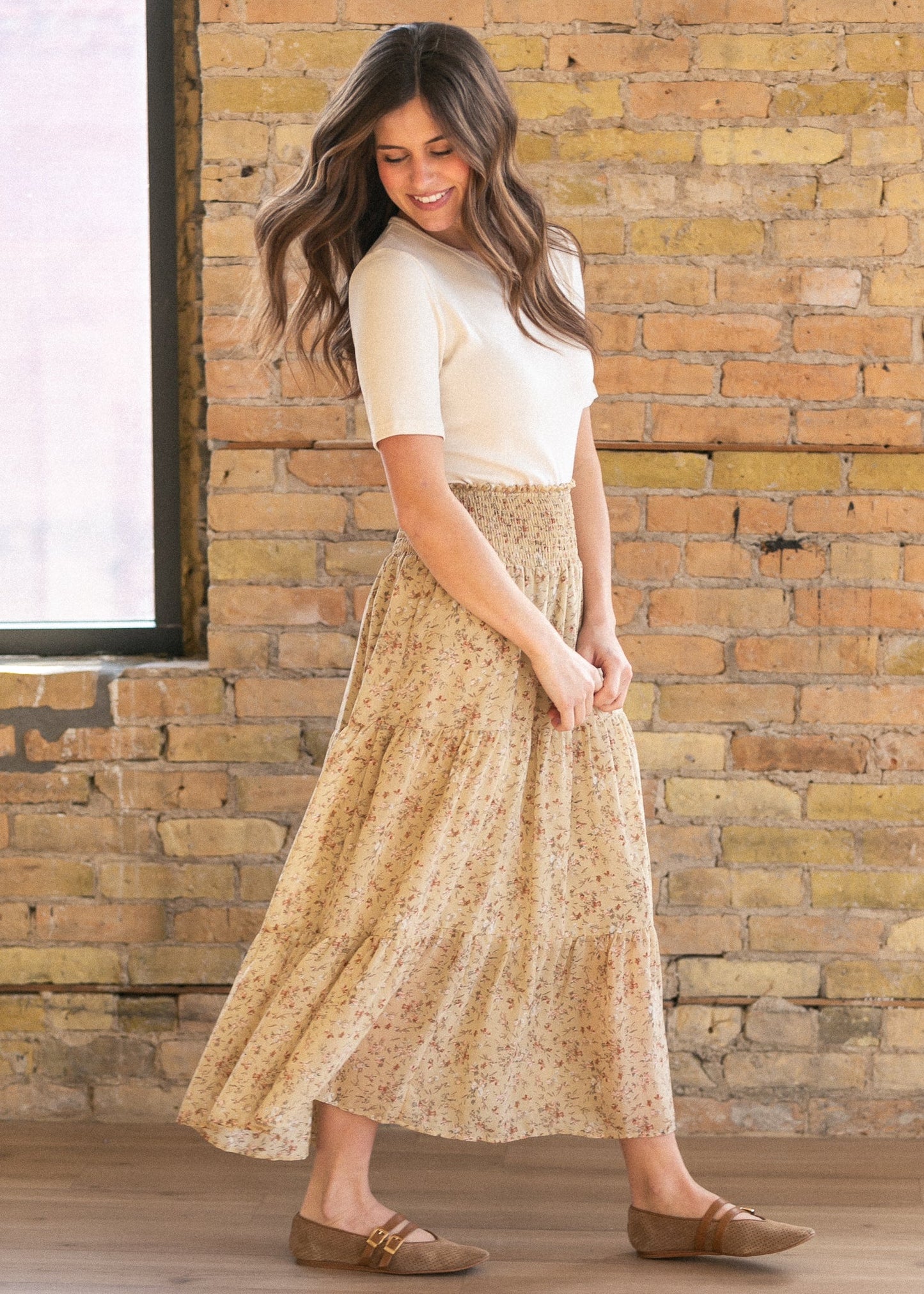 Smocked Waist Floral Tiered Maxi Skirt