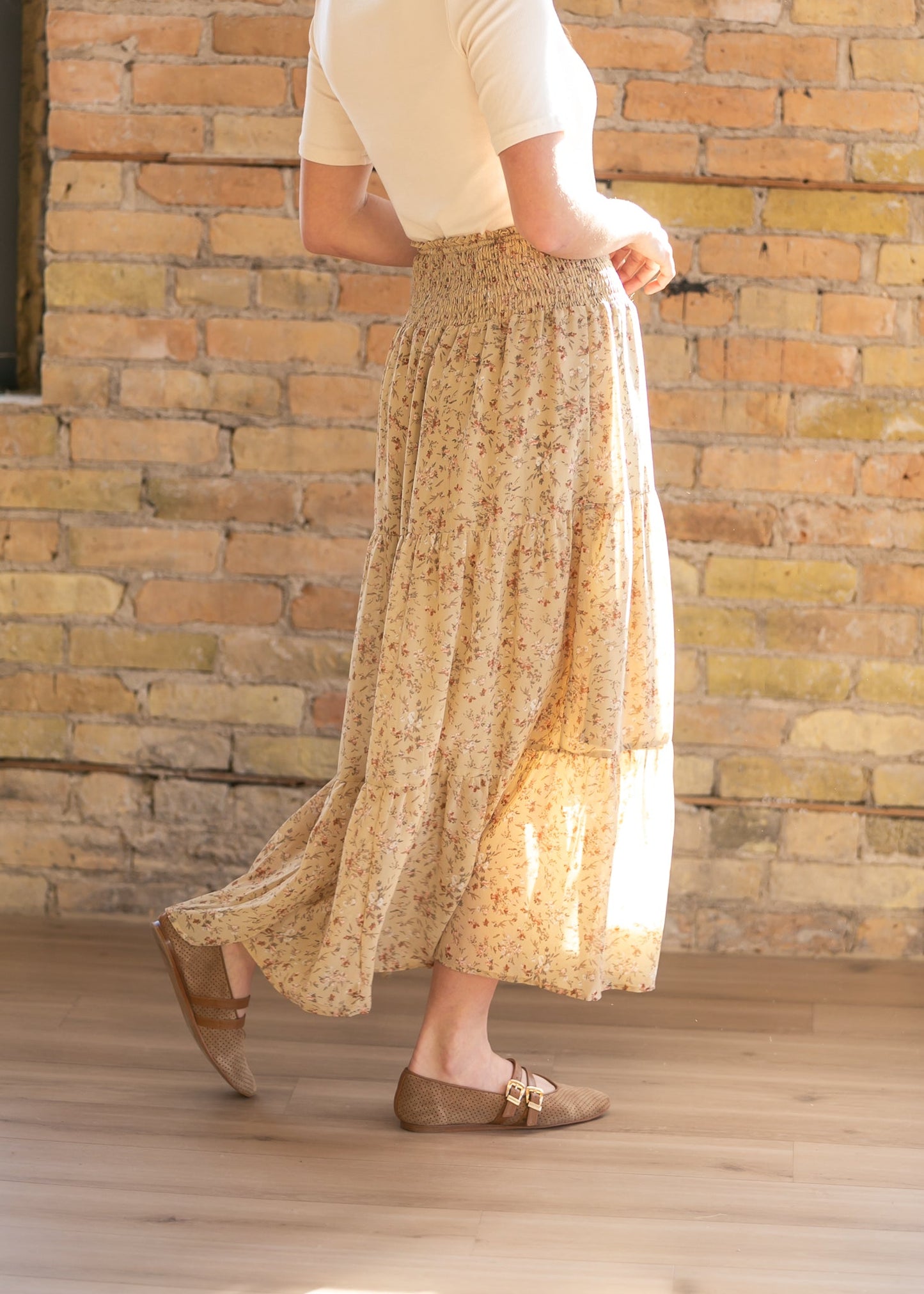Smocked Waist Floral Tiered Maxi Skirt
