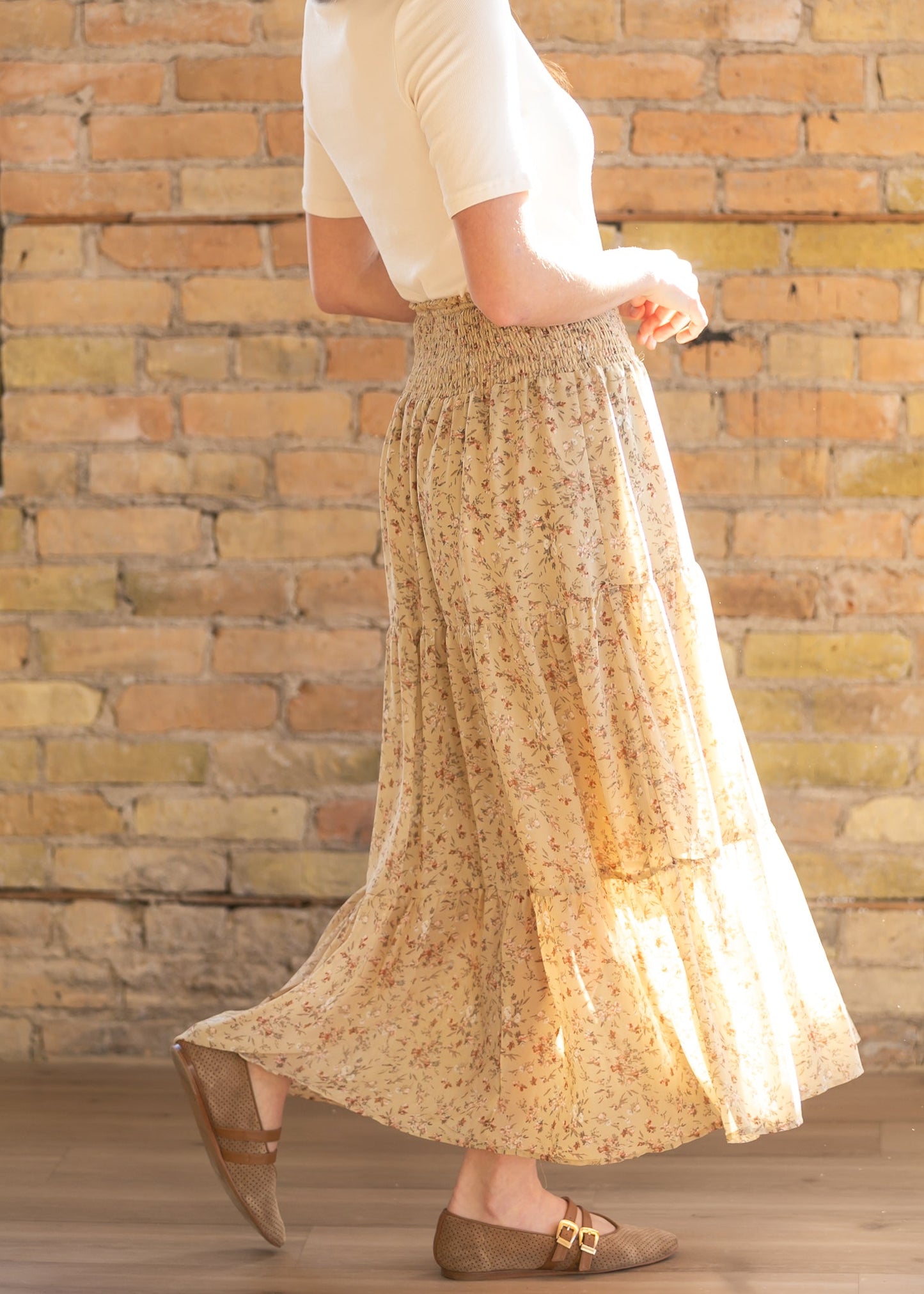 Smocked Waist Floral Tiered Maxi Skirt