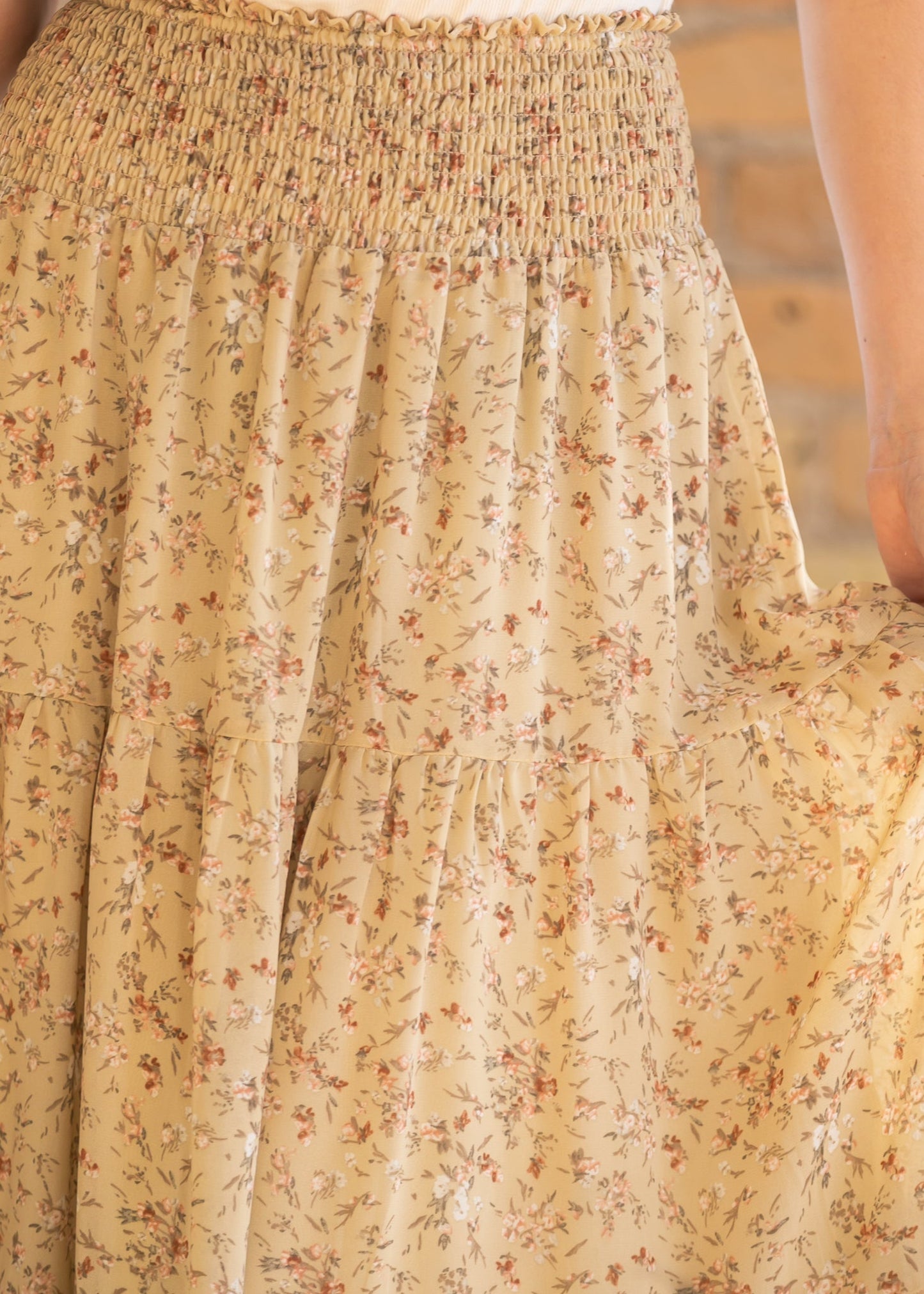Smocked Waist Floral Tiered Maxi Skirt