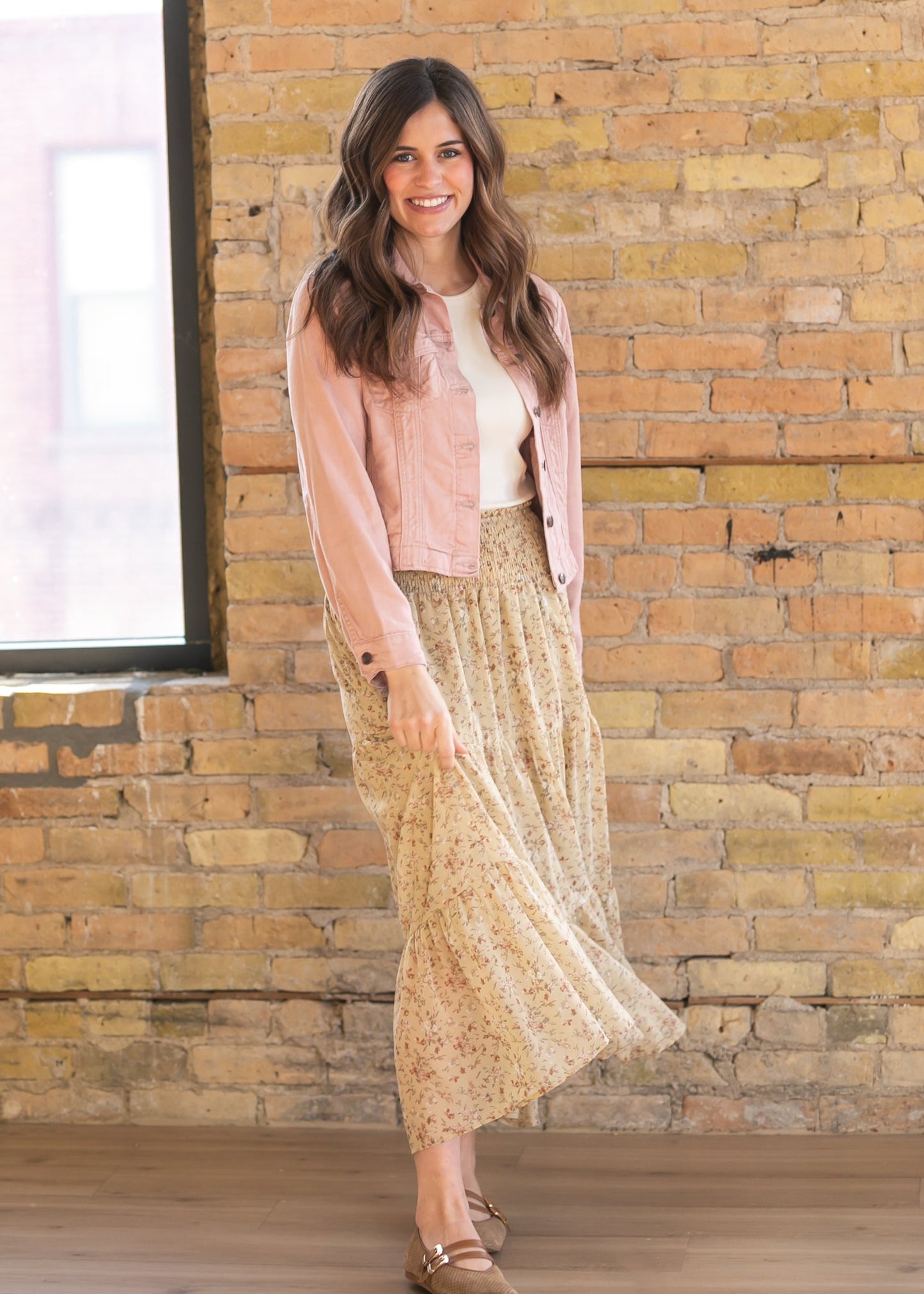 Smocked Waist Floral Tiered Maxi Skirt