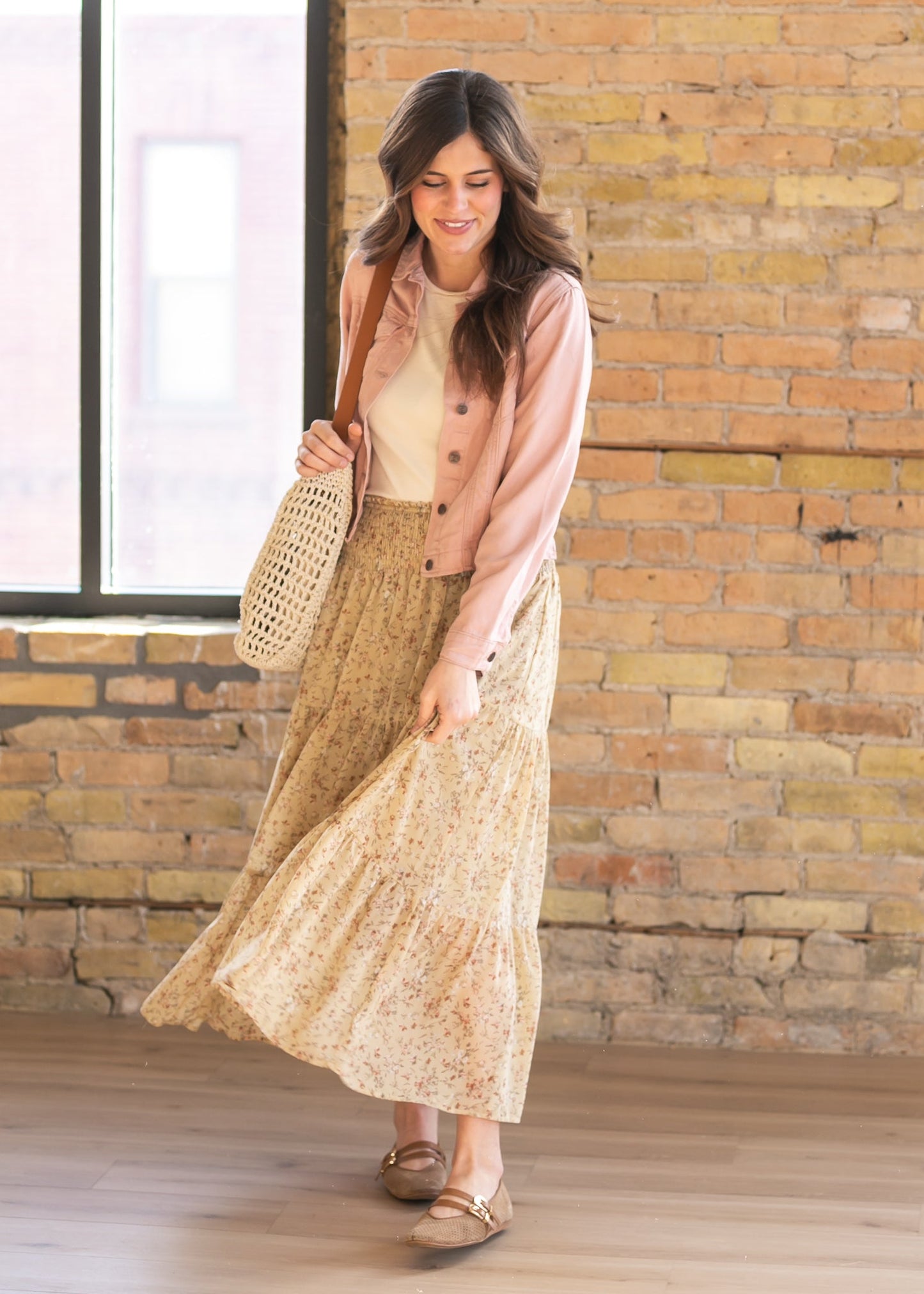 Smocked Waist Floral Tiered Maxi Skirt