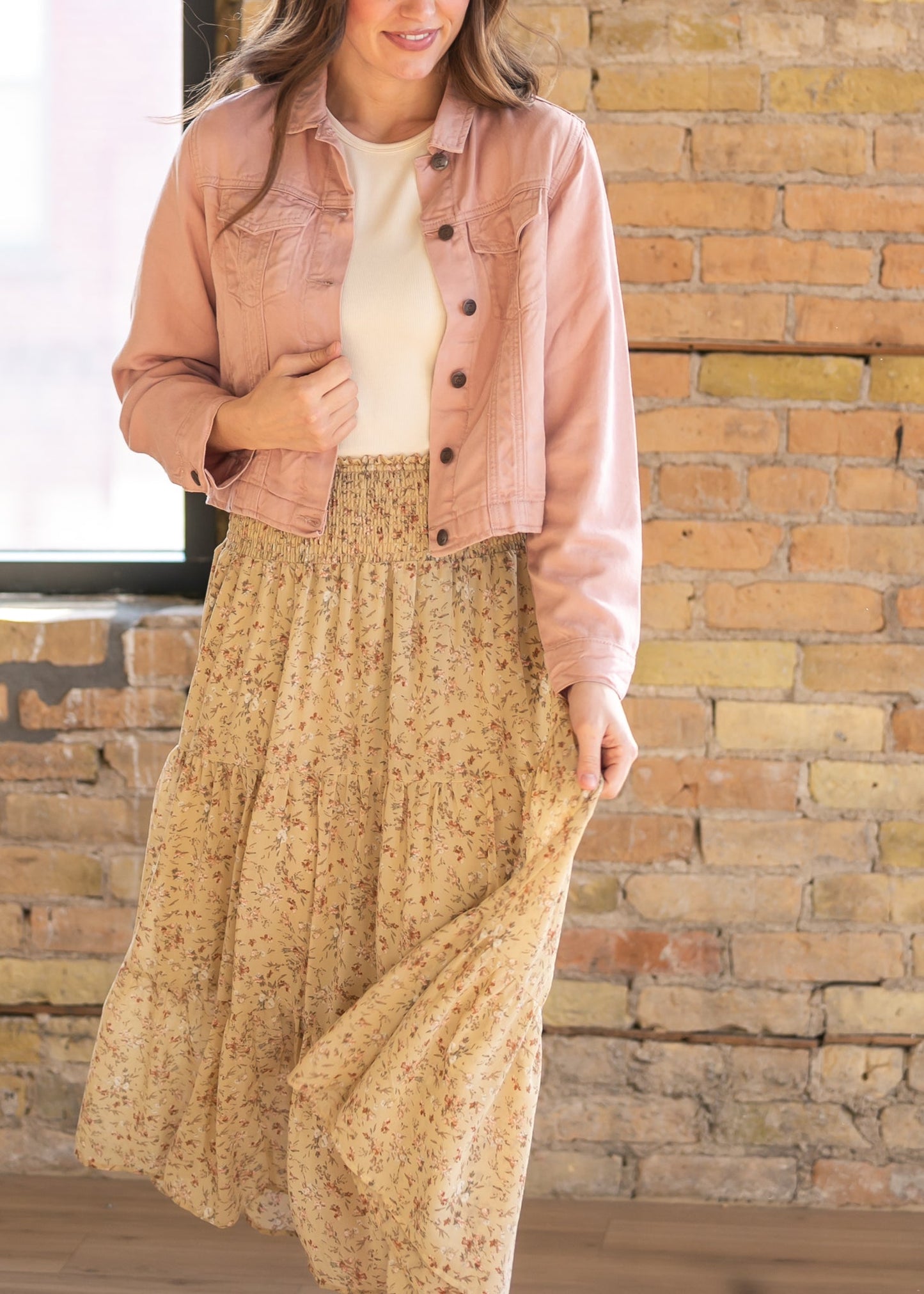 Smocked Waist Floral Tiered Maxi Skirt