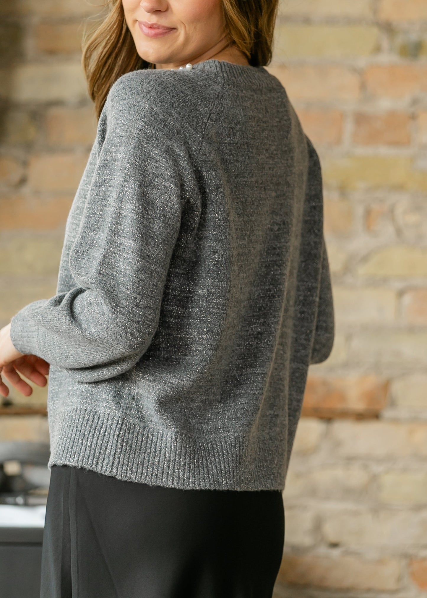 Soft Lurex Pearl Trimmed Sweater - FINAL SALE