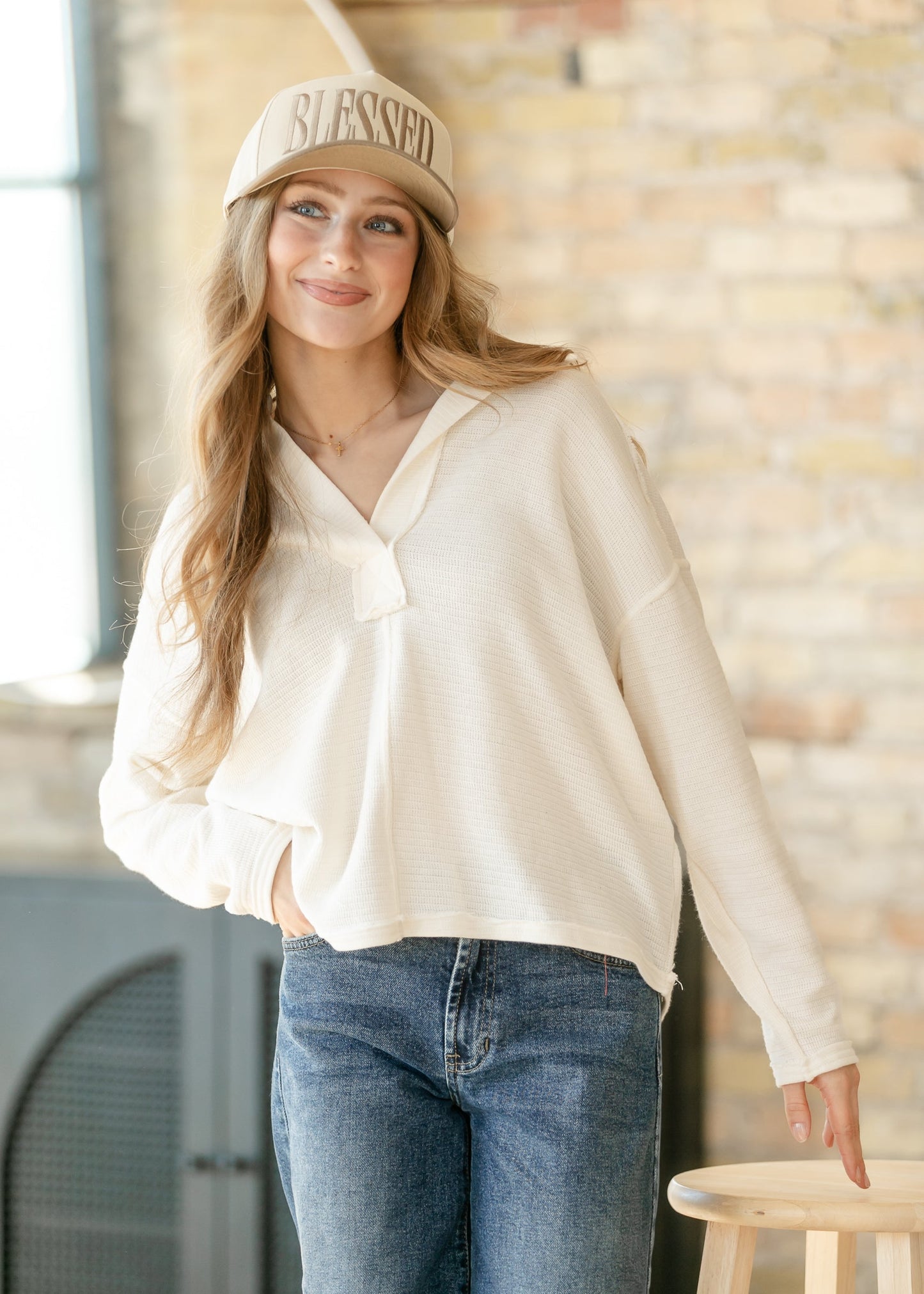 Soft Textured Knit Long Sleeve Polo