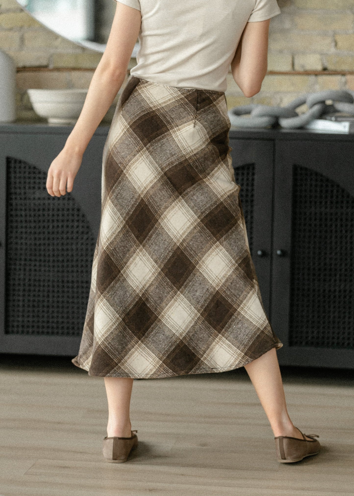 Sonata Plaid Bias Midi Skirt