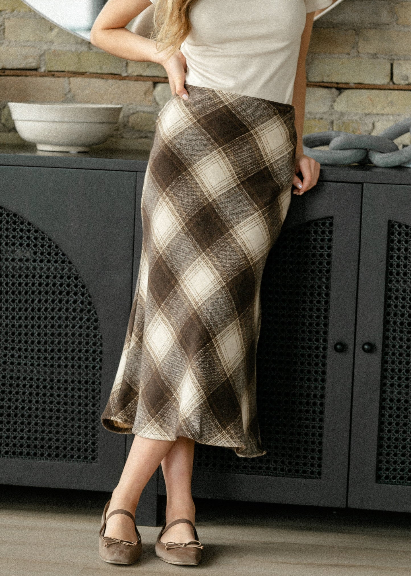 Sonata Plaid Bias Midi Skirt