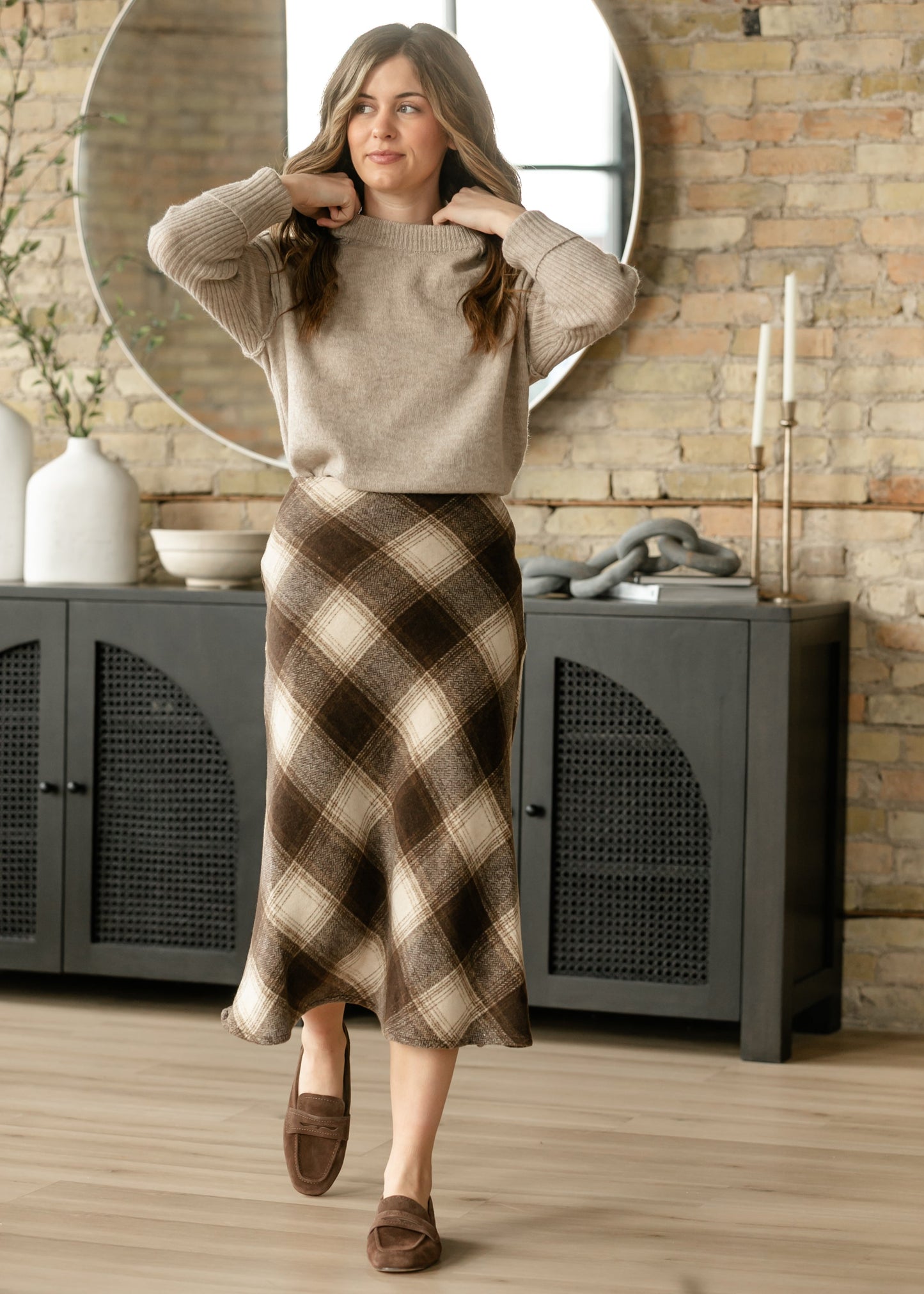 Sonata Plaid Bias Midi Skirt