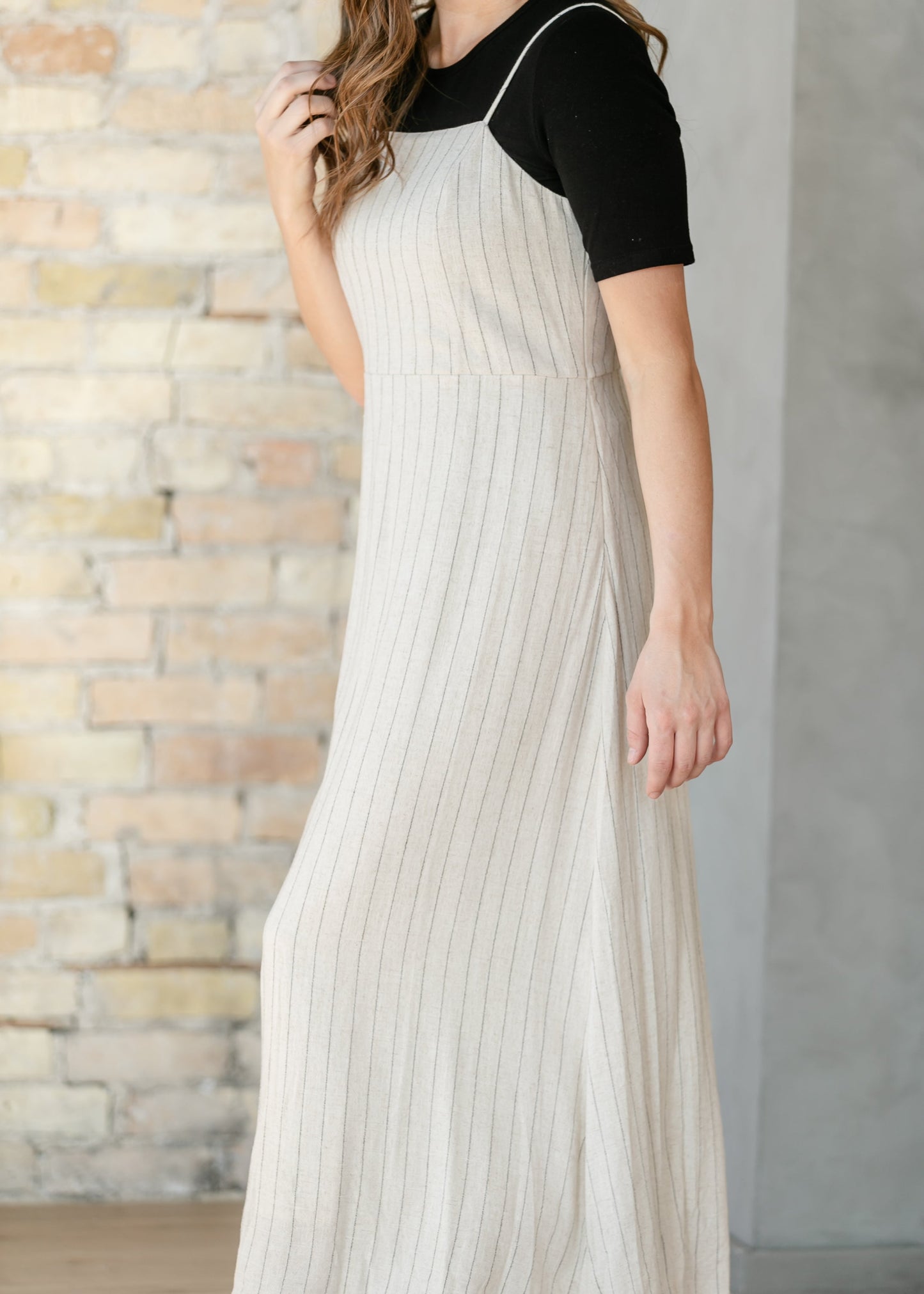 Spaghetti Strap Pinstripe Maxi Dress