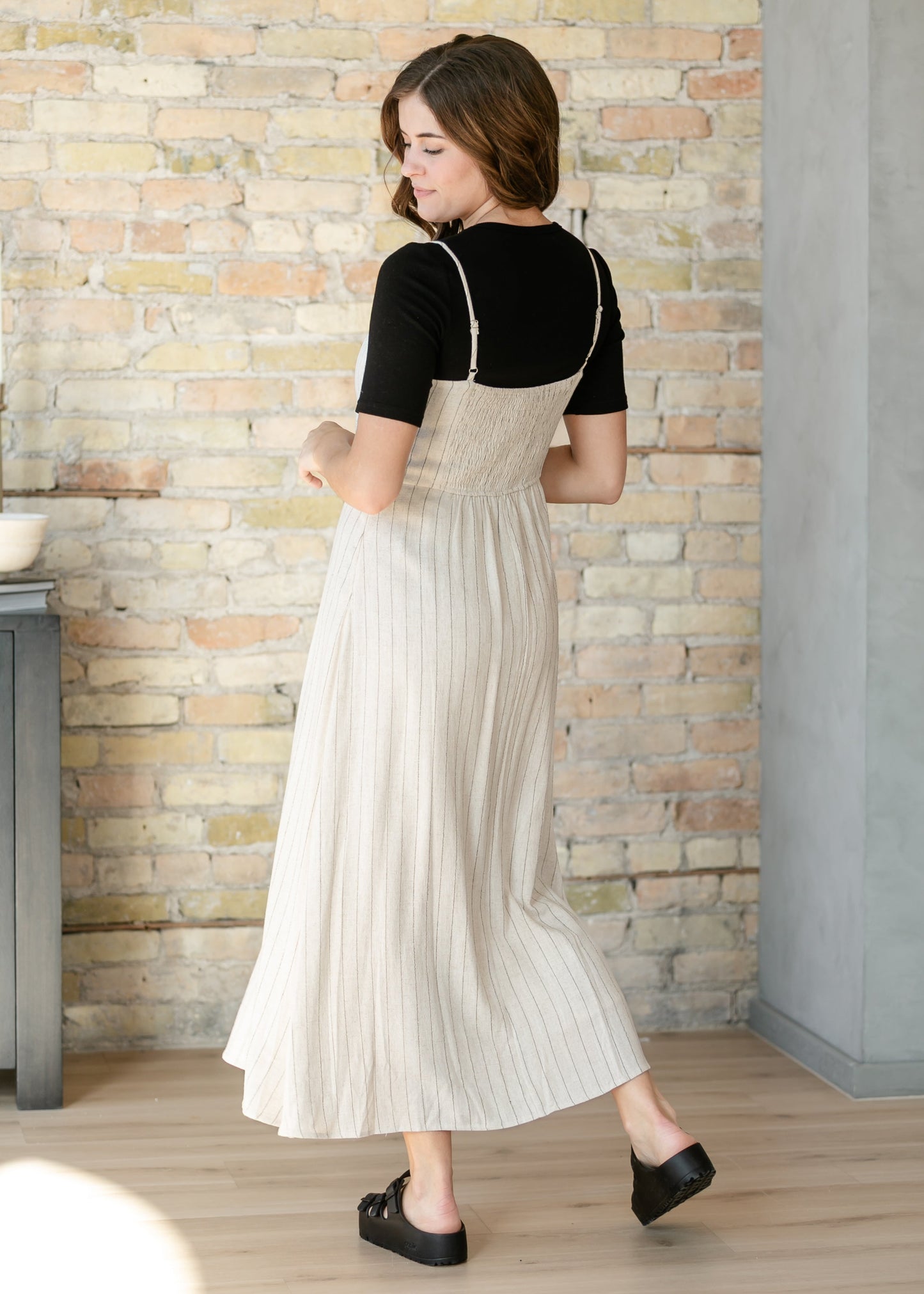 Spaghetti Strap Pinstripe Maxi Dress