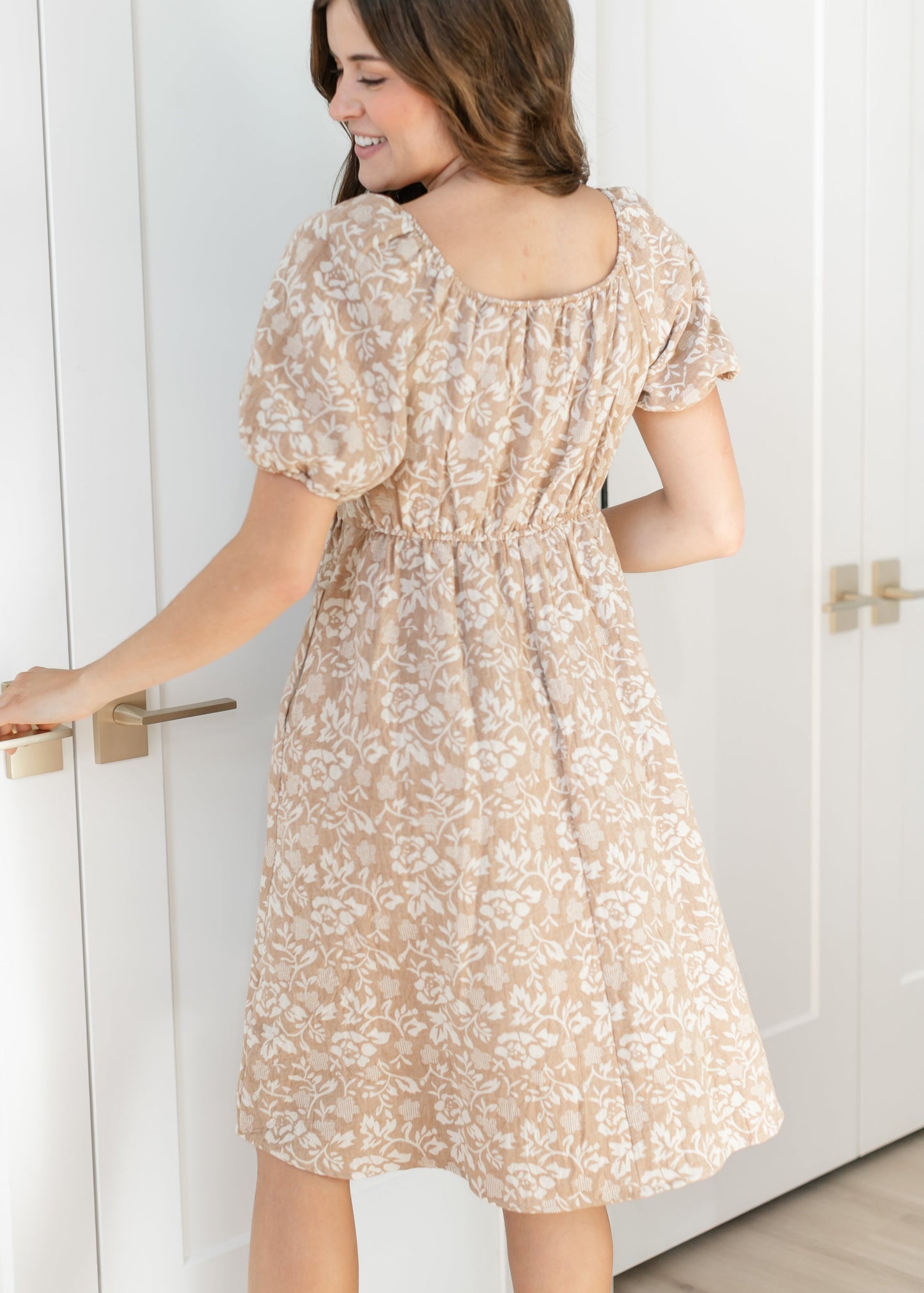 Square Neck Jacquard Midi Dress
