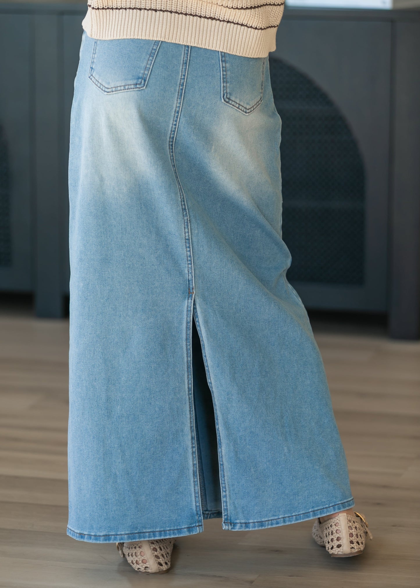 Stella Light Wash Maxi Denim Skirt