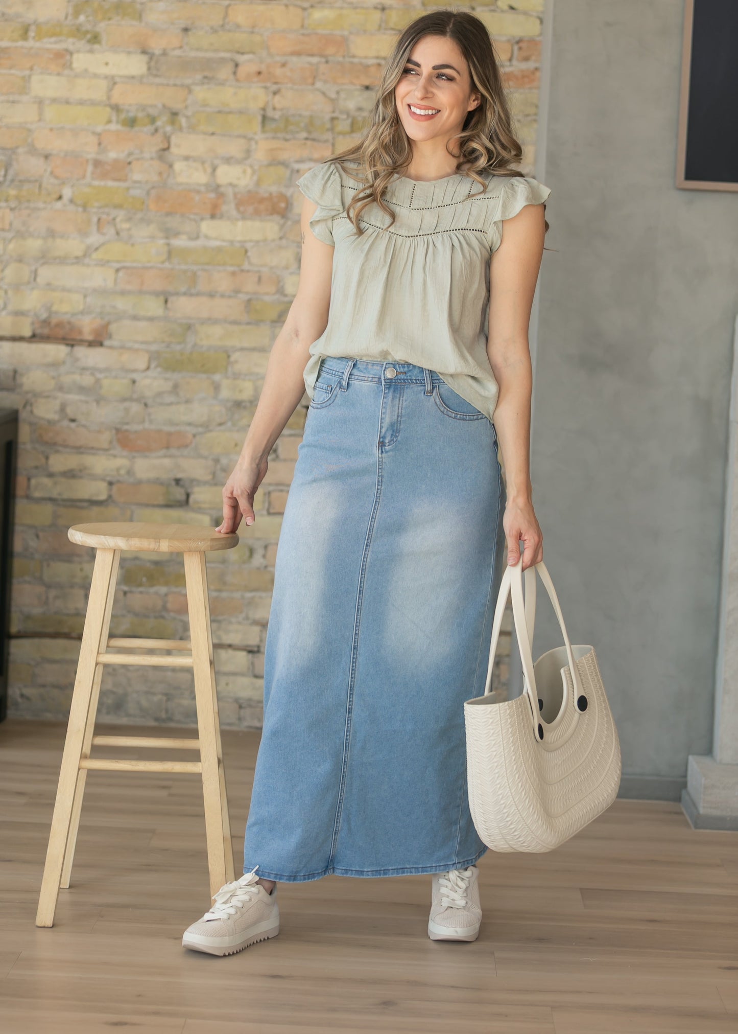 Stella Light Wash Maxi Denim Skirt