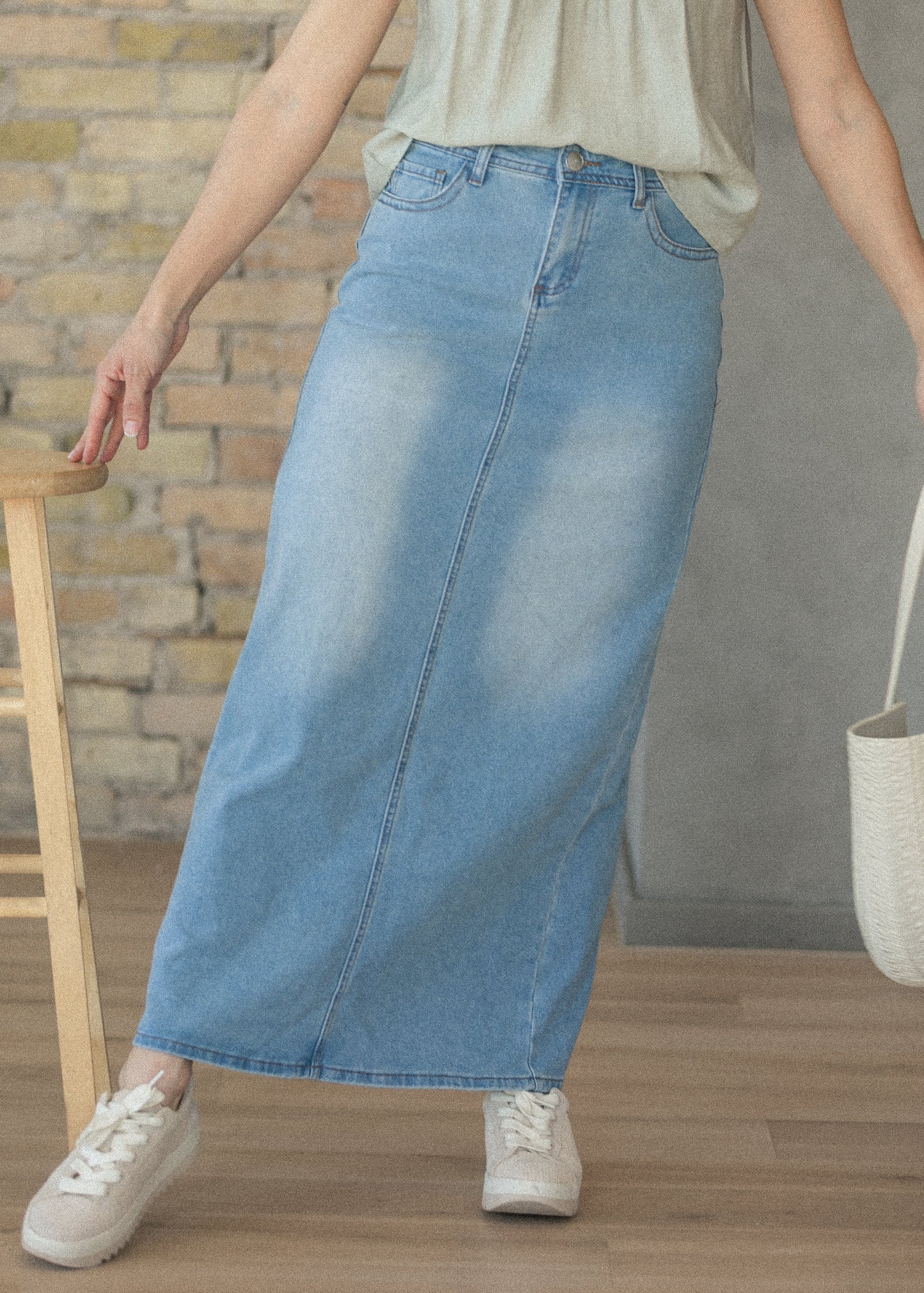 Stella Light Wash Maxi Denim Skirt
