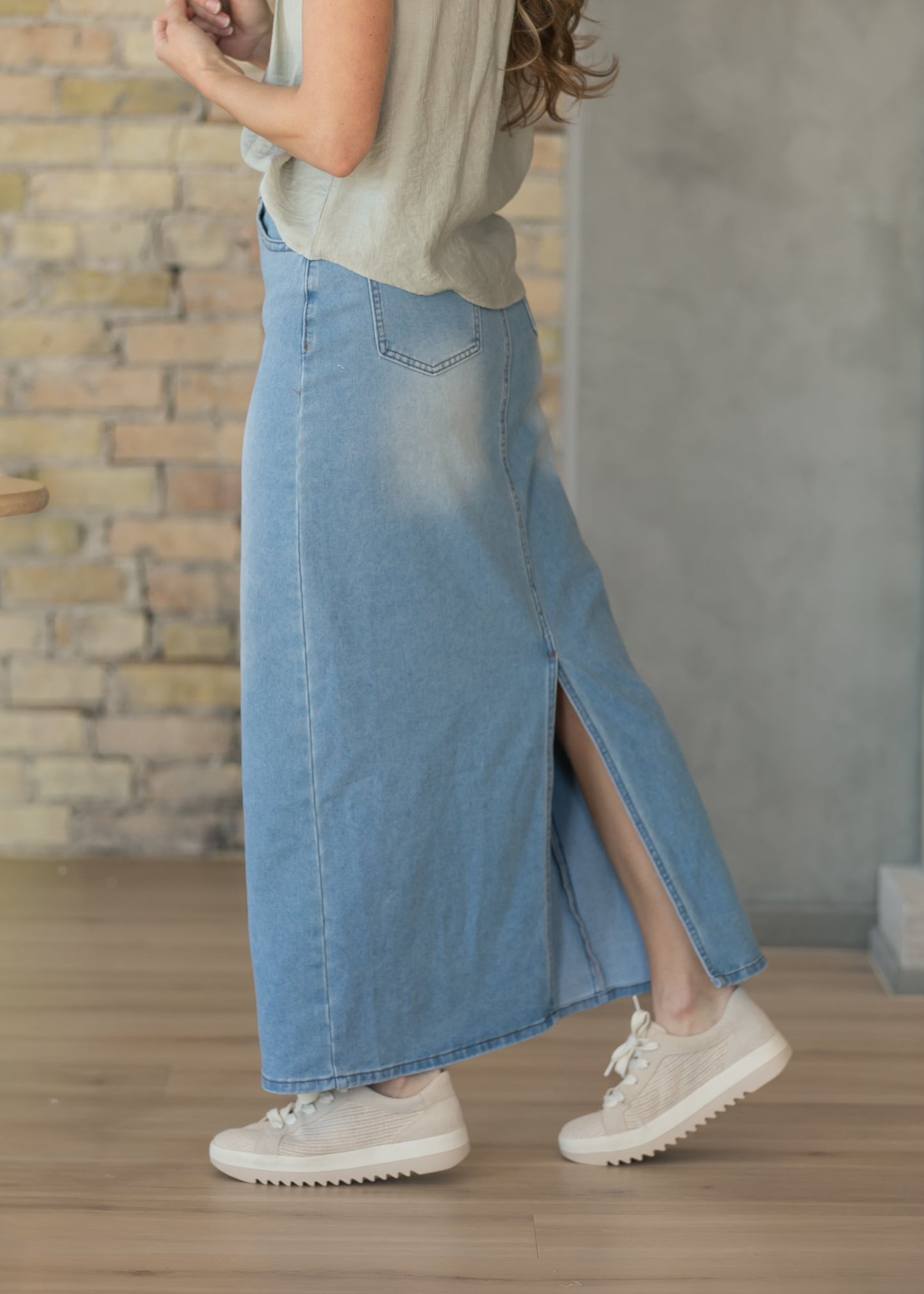 Stella Light Wash Maxi Denim Skirt
