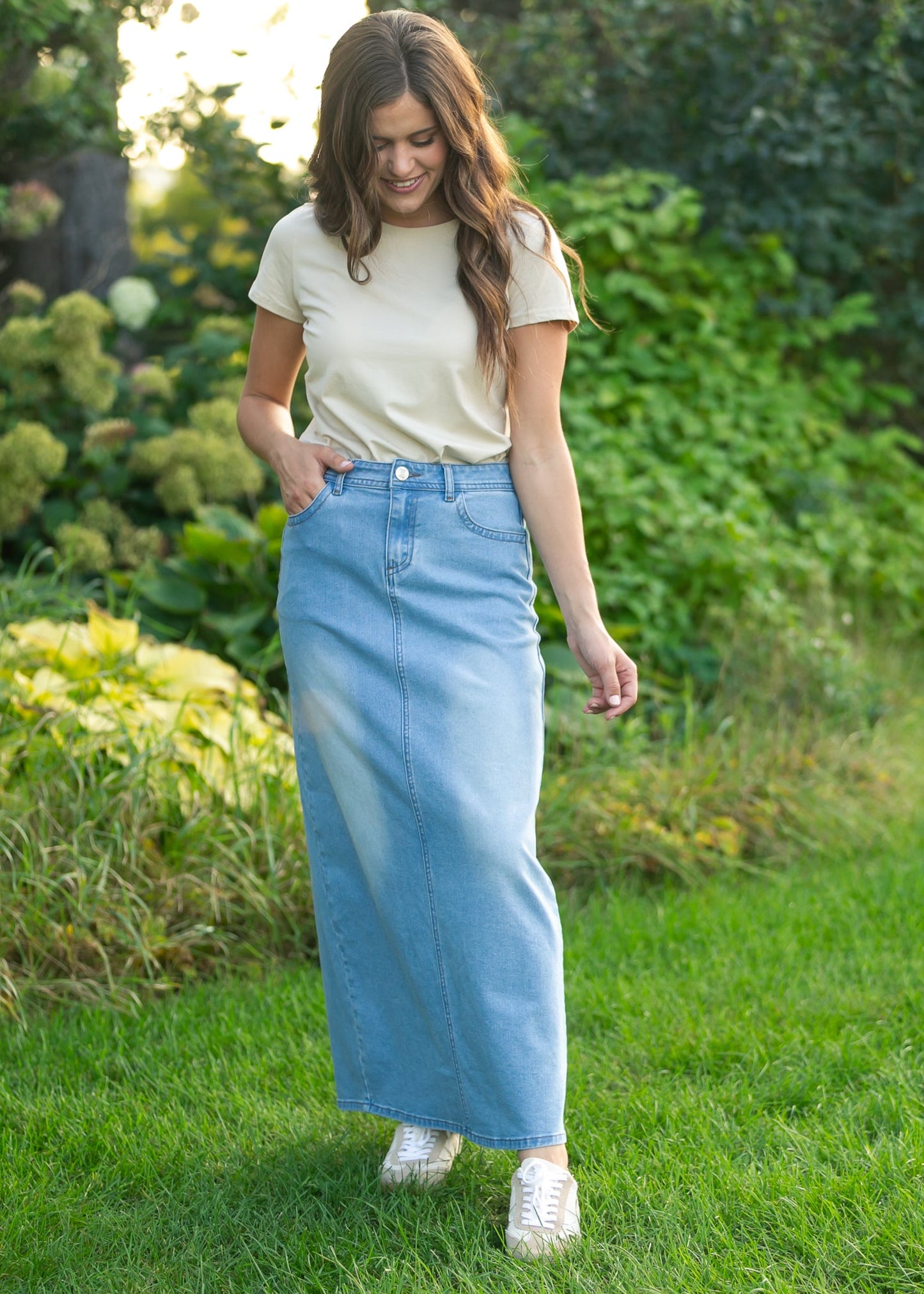 Stella Light Wash Maxi Denim Skirt