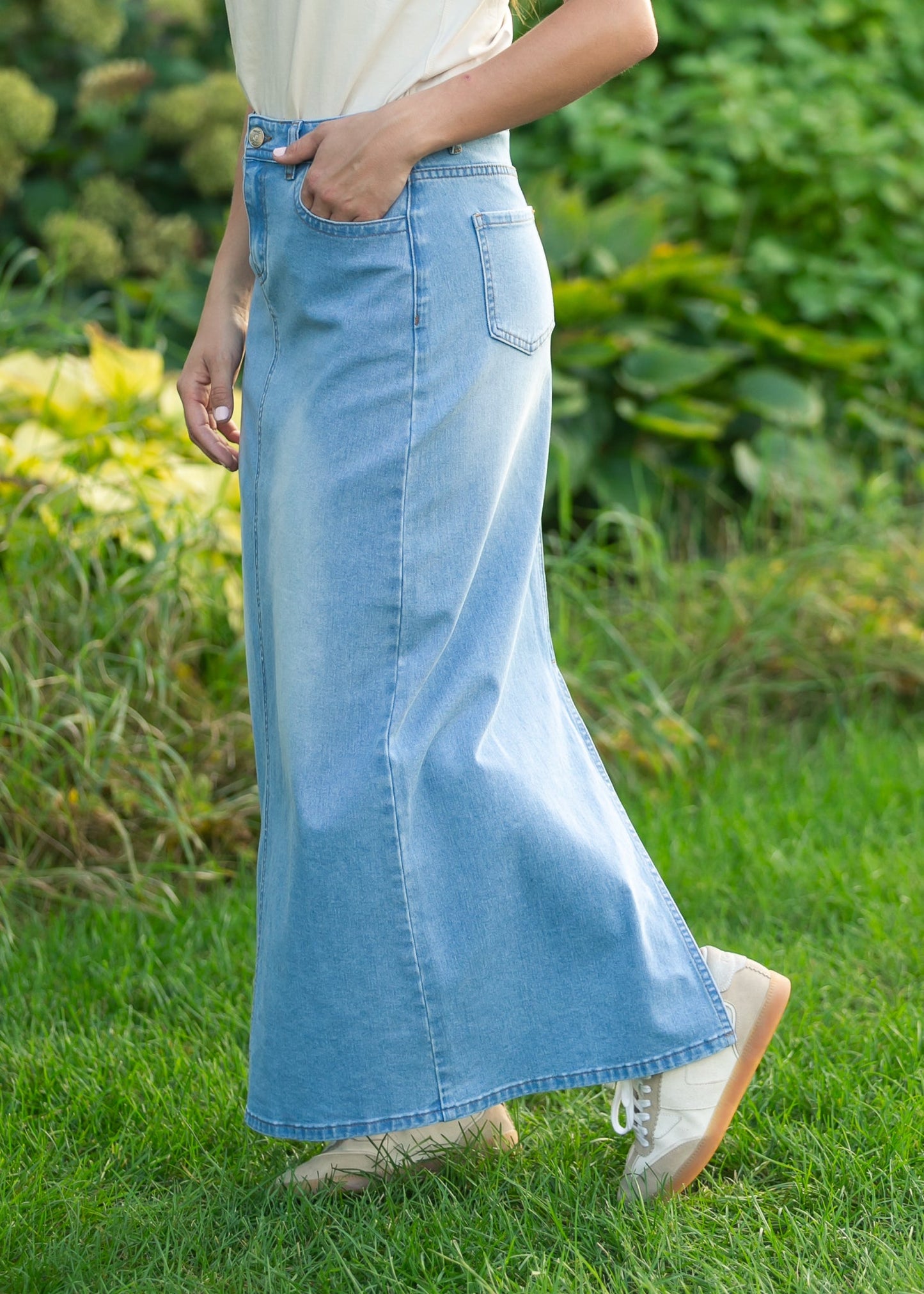 Stella Light Wash Maxi Denim Skirt