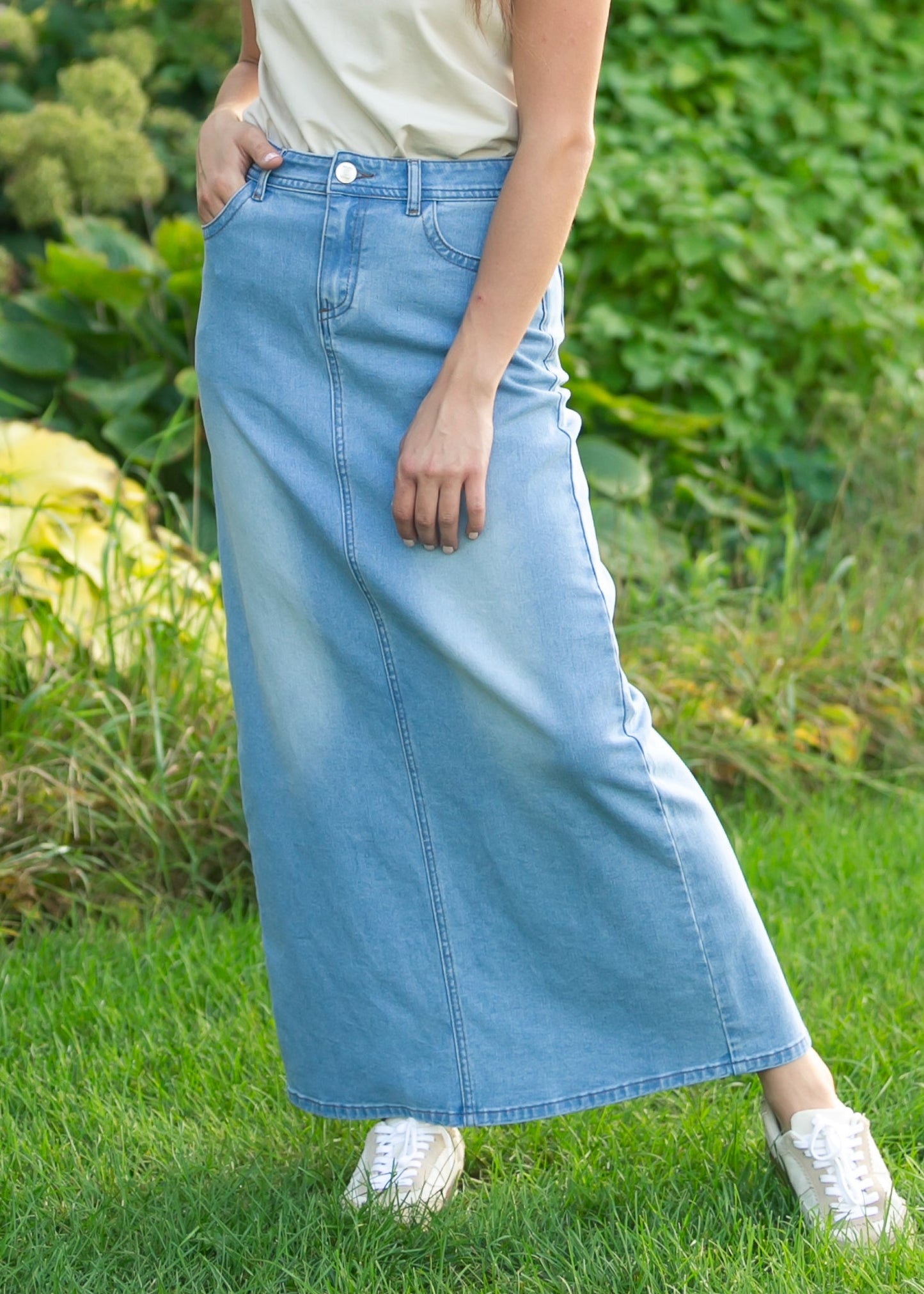 Stella Light Wash Maxi Denim Skirt