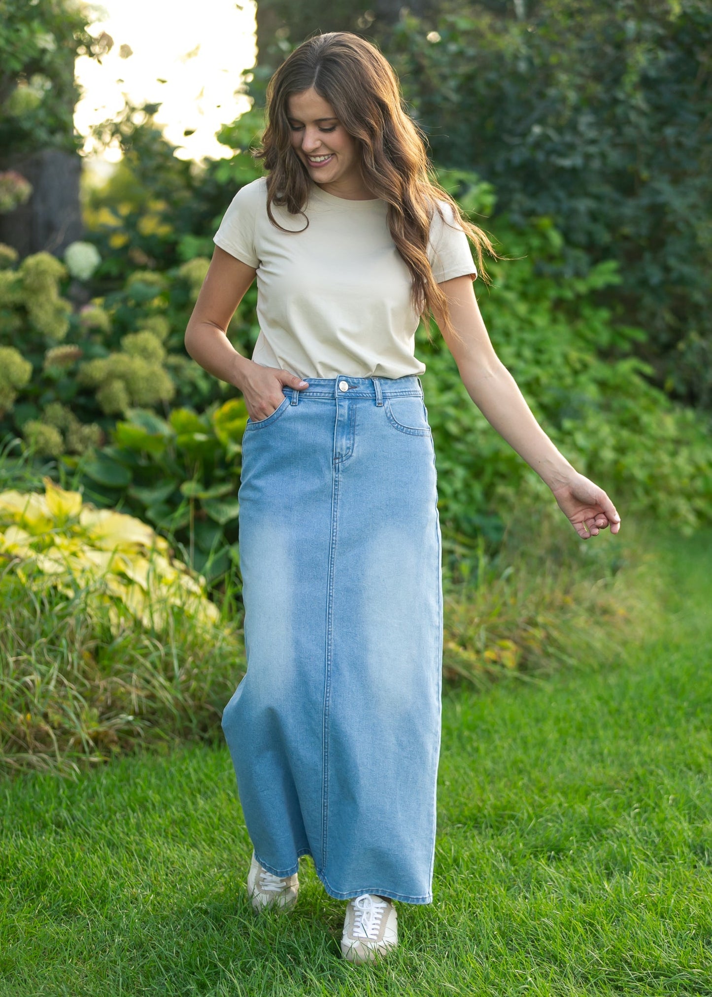 Stella Light Wash Maxi Denim Skirt