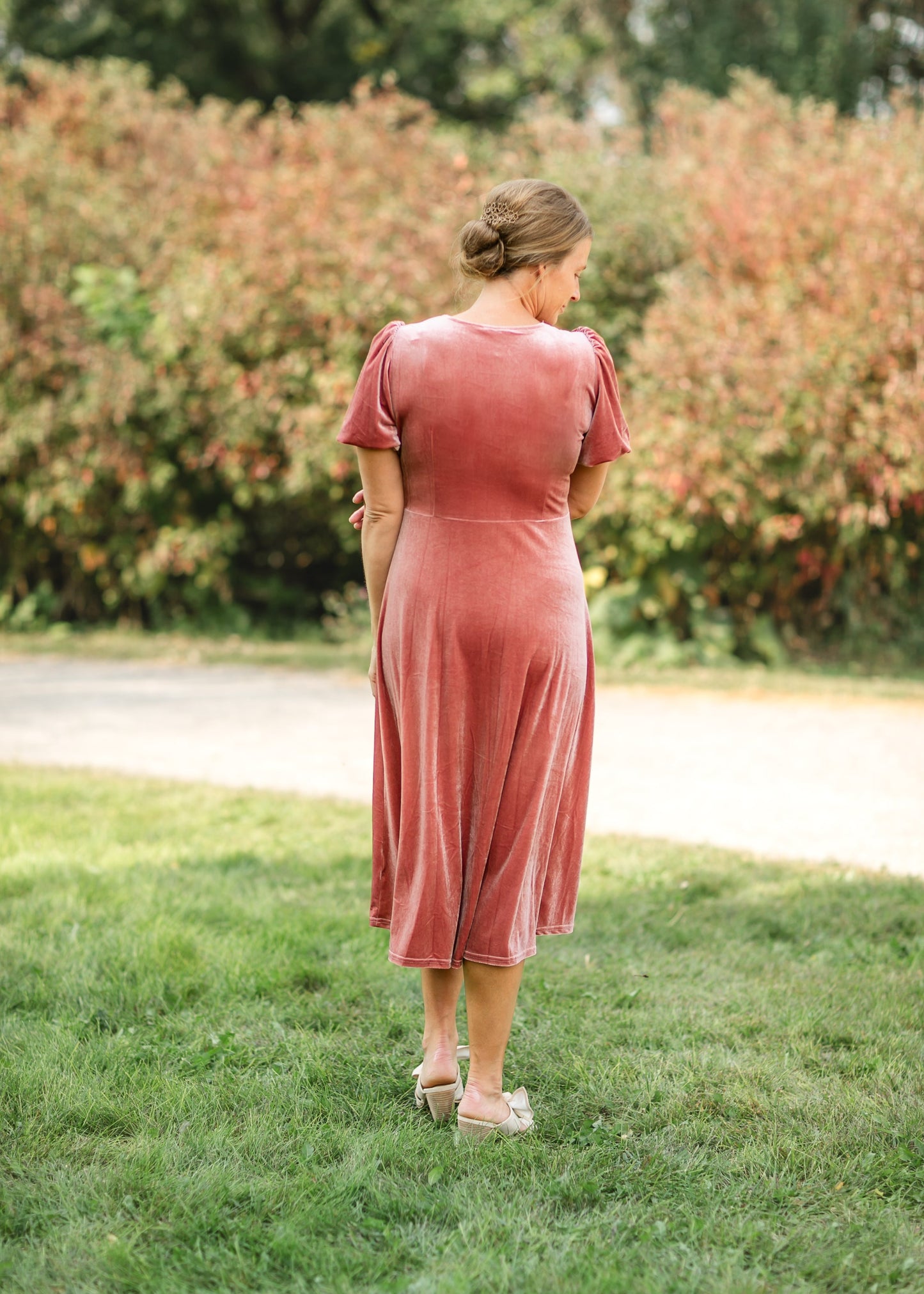 Stretch Velvet Puff Sleeve Midi Dress - FINAL SALE