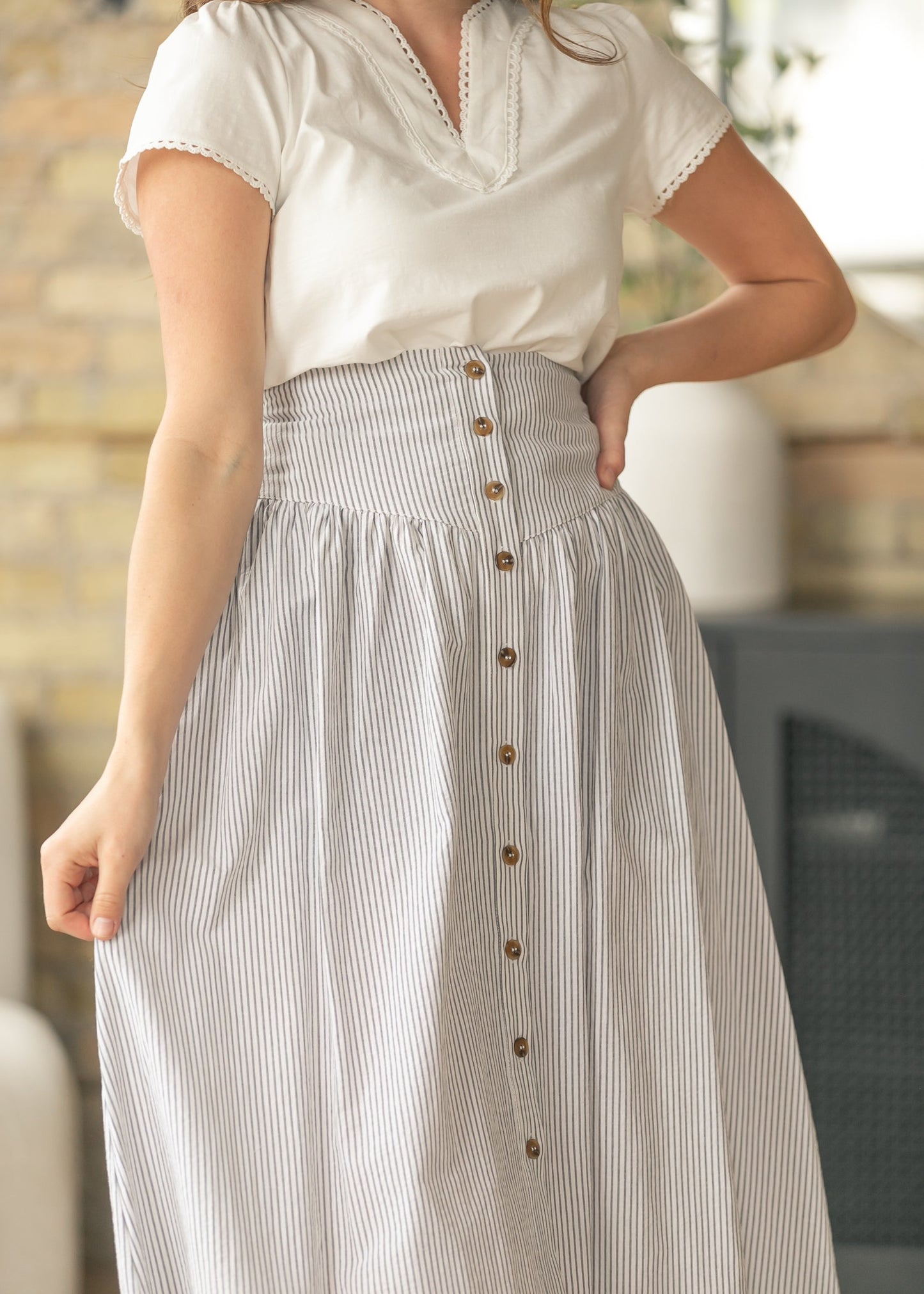 Stripe Button Down Maxi Skirt
