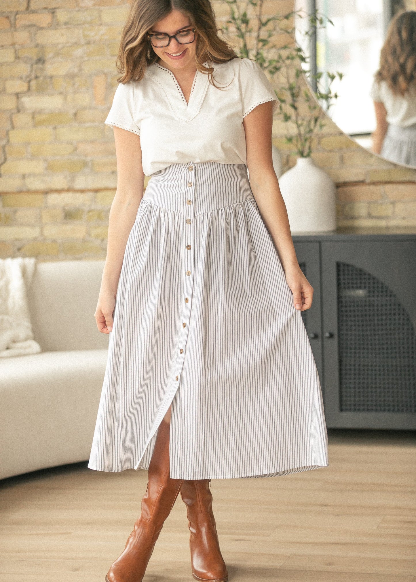 Stripe Button Down Maxi Skirt
