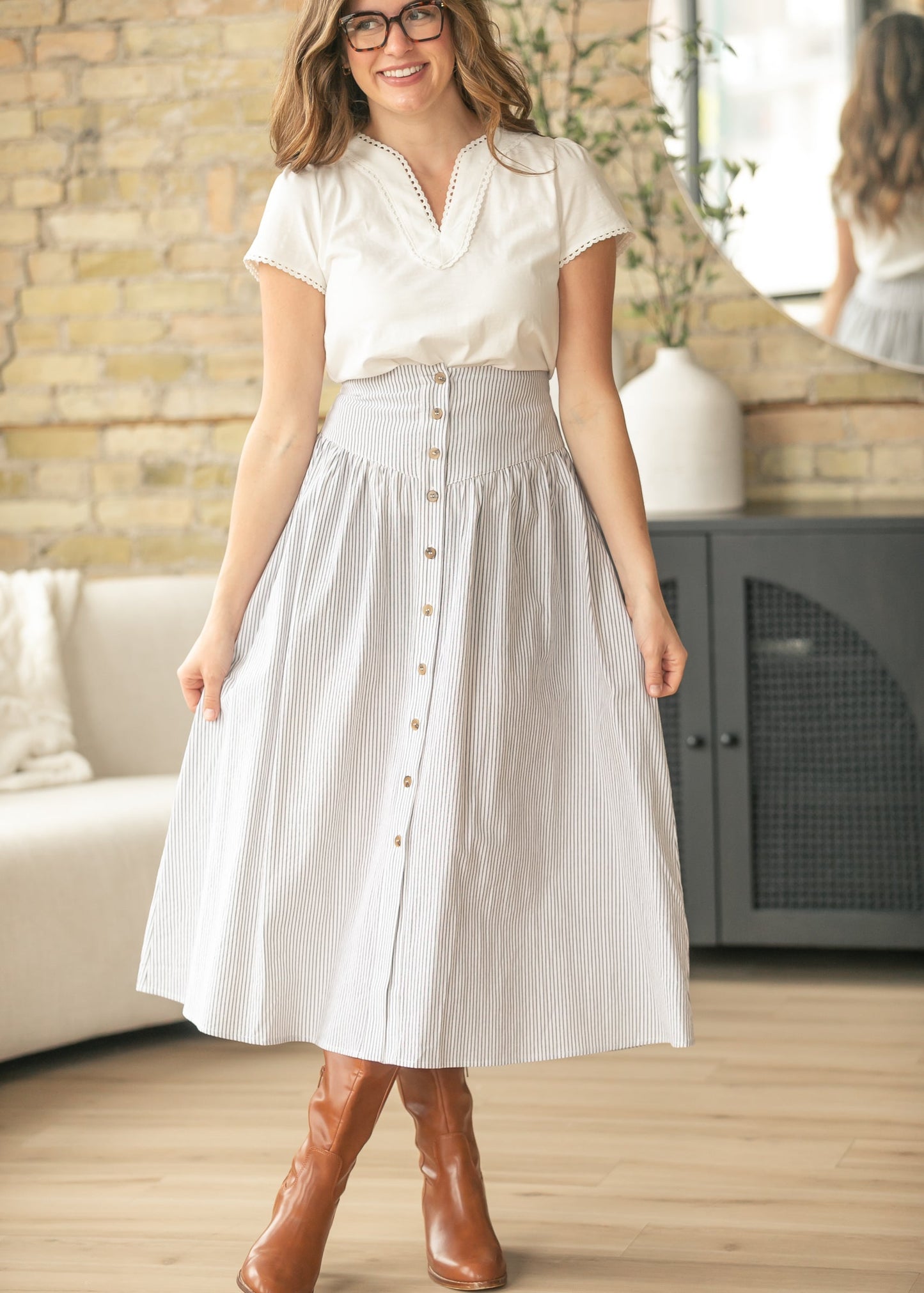Stripe Button Down Maxi Skirt