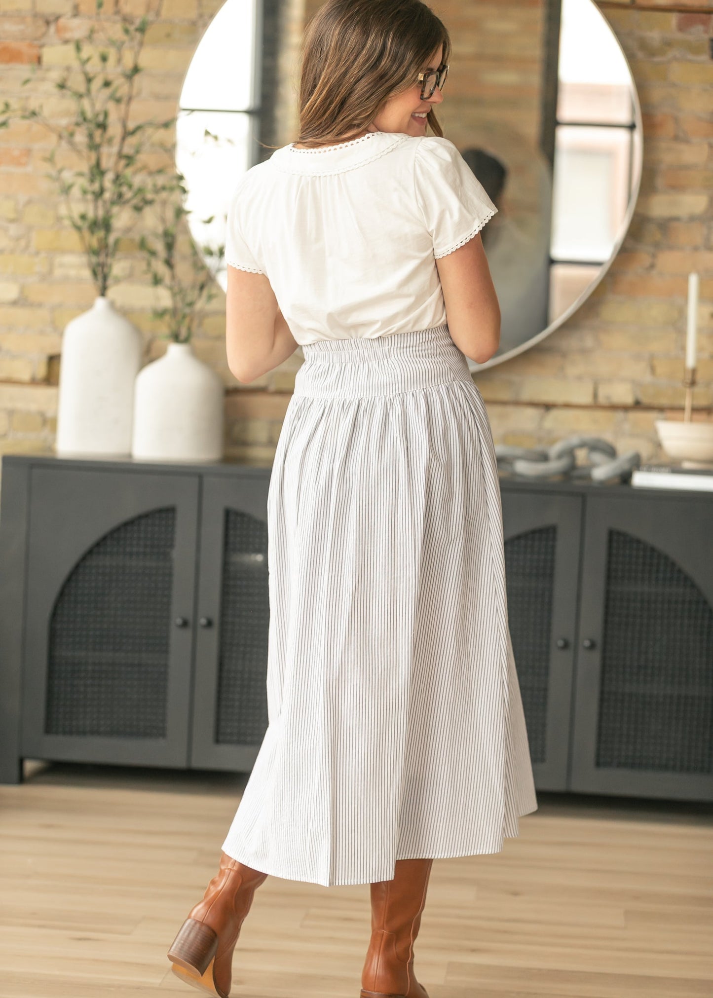 Stripe Button Down Maxi Skirt
