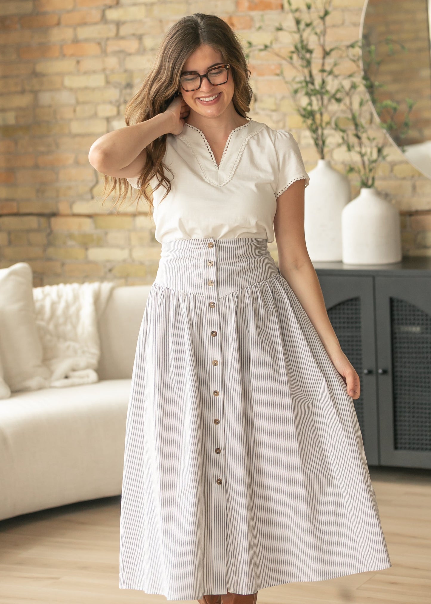 Stripe Button Down Maxi Skirt