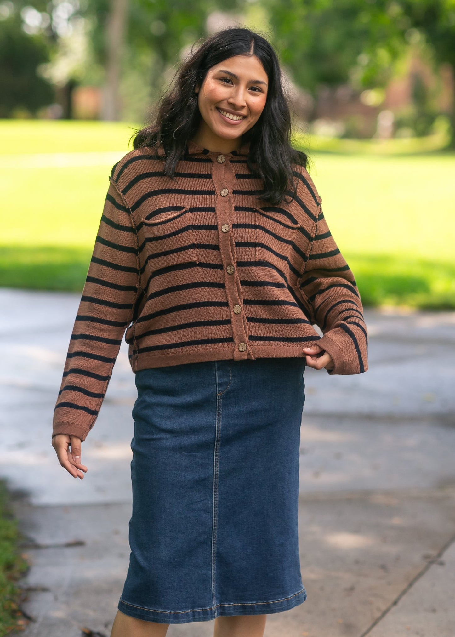 Stripe Collared Raw Seam Cardigan - FINAL SALE