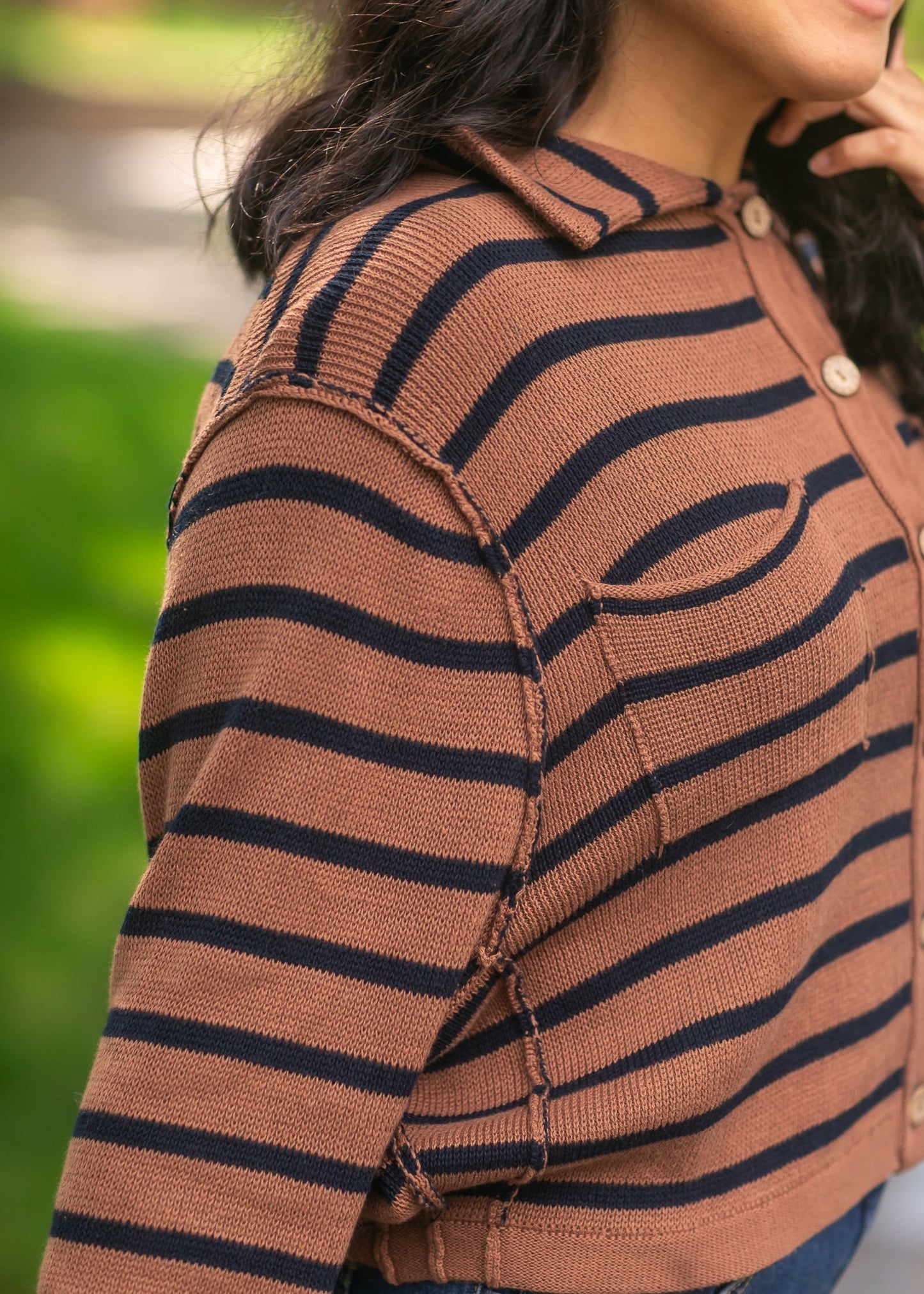 Stripe Collared Raw Seam Cardigan - FINAL SALE