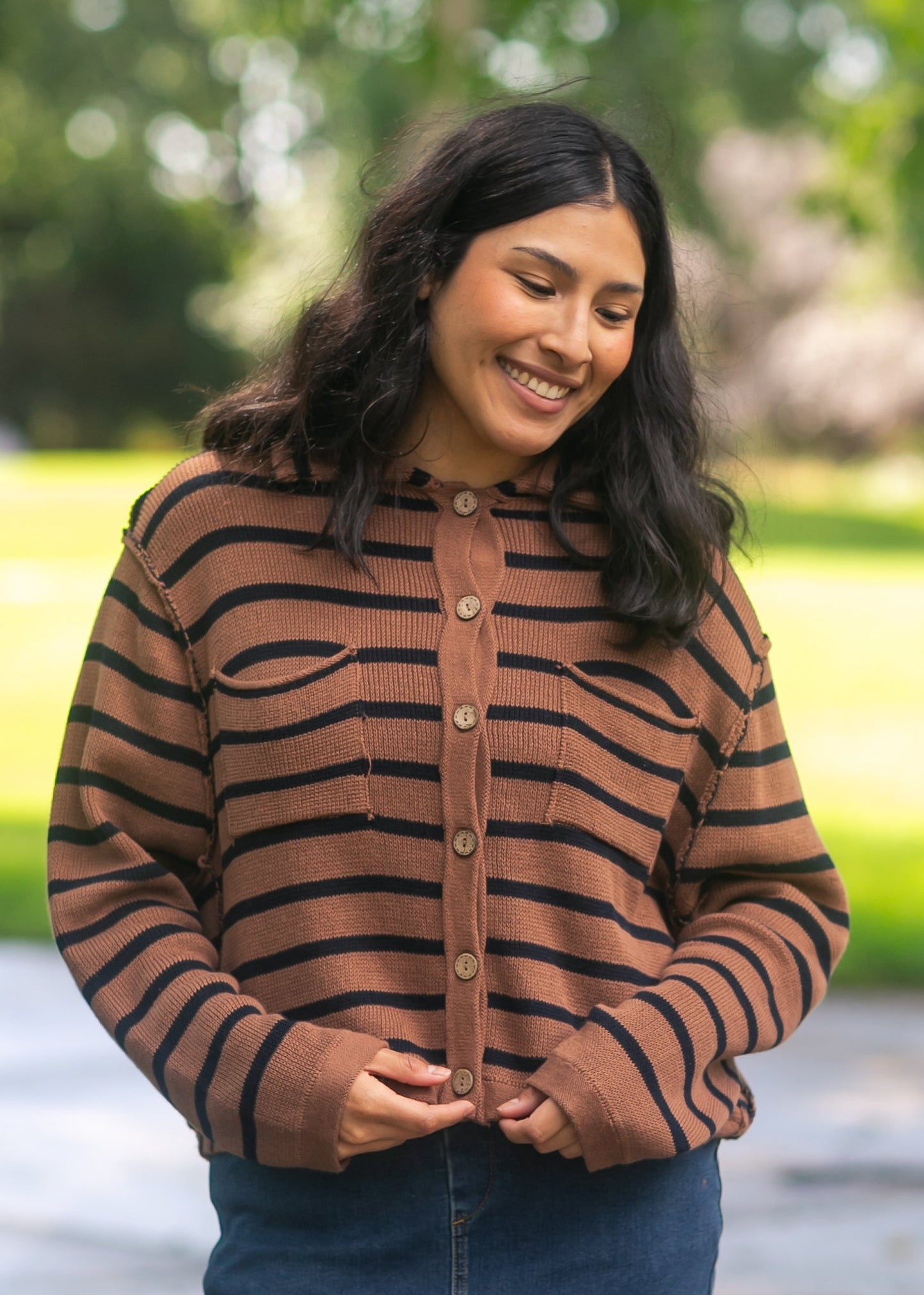Stripe Collared Raw Seam Cardigan - FINAL SALE
