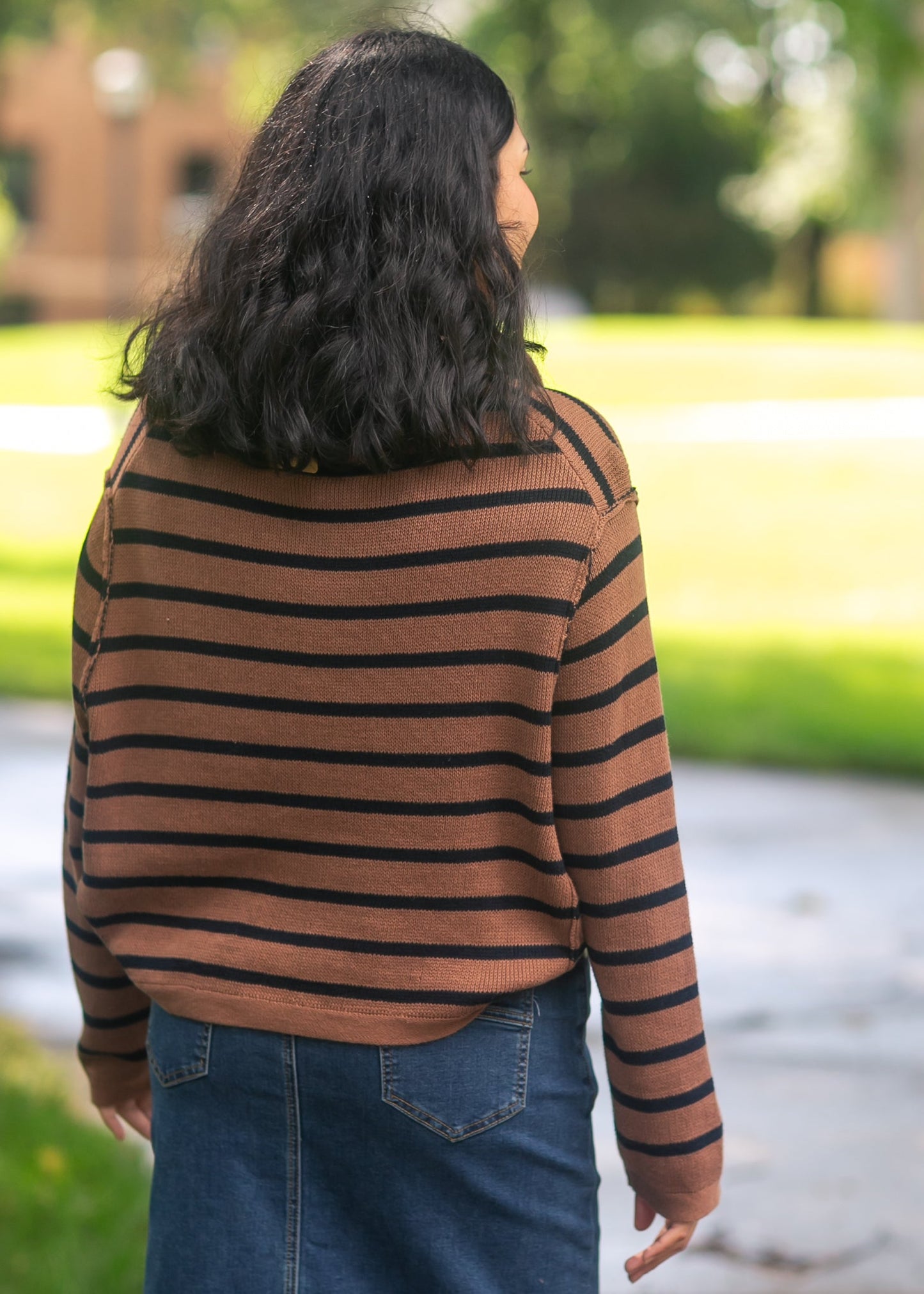 Stripe Collared Raw Seam Cardigan - FINAL SALE