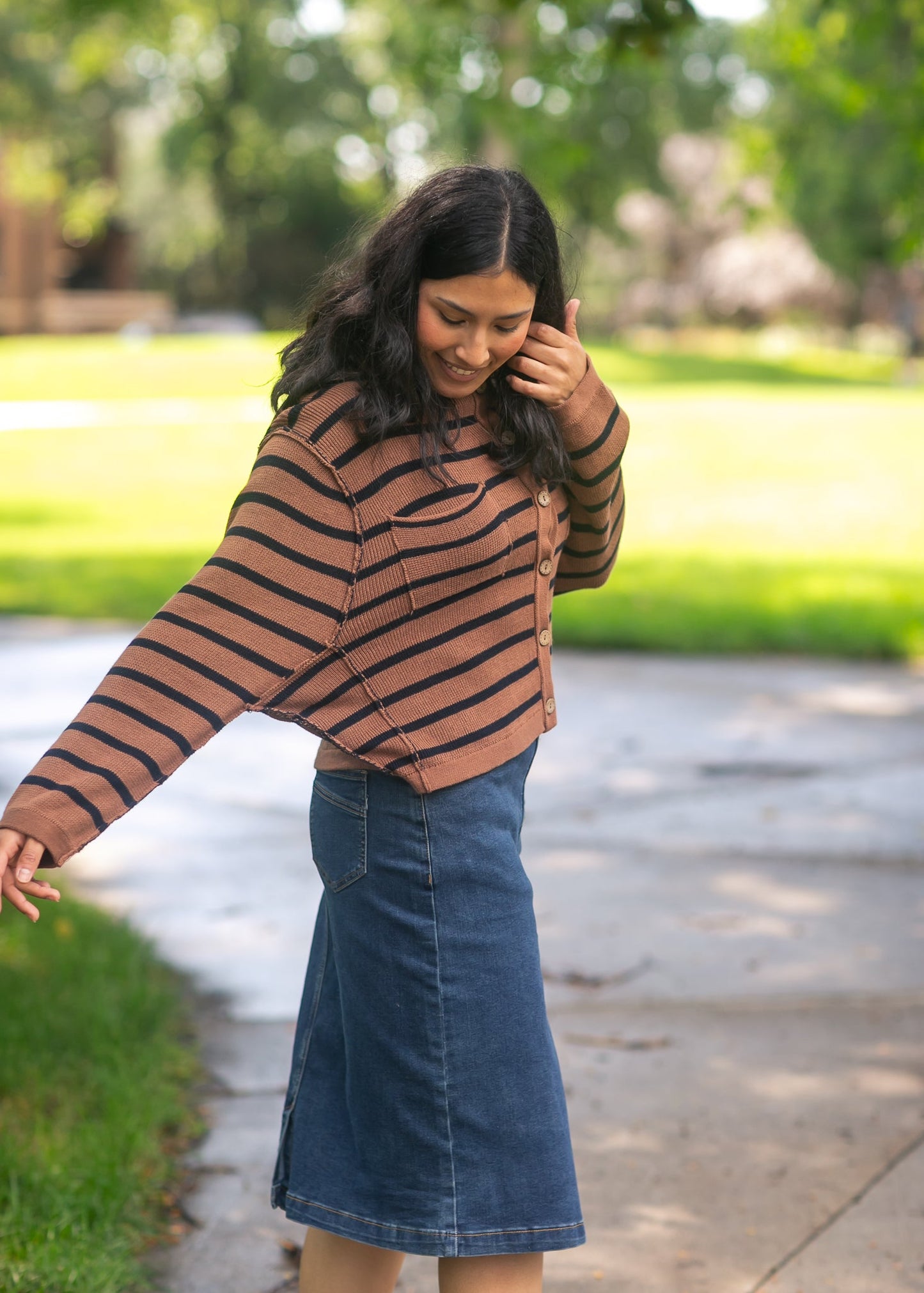 Stripe Collared Raw Seam Cardigan - FINAL SALE