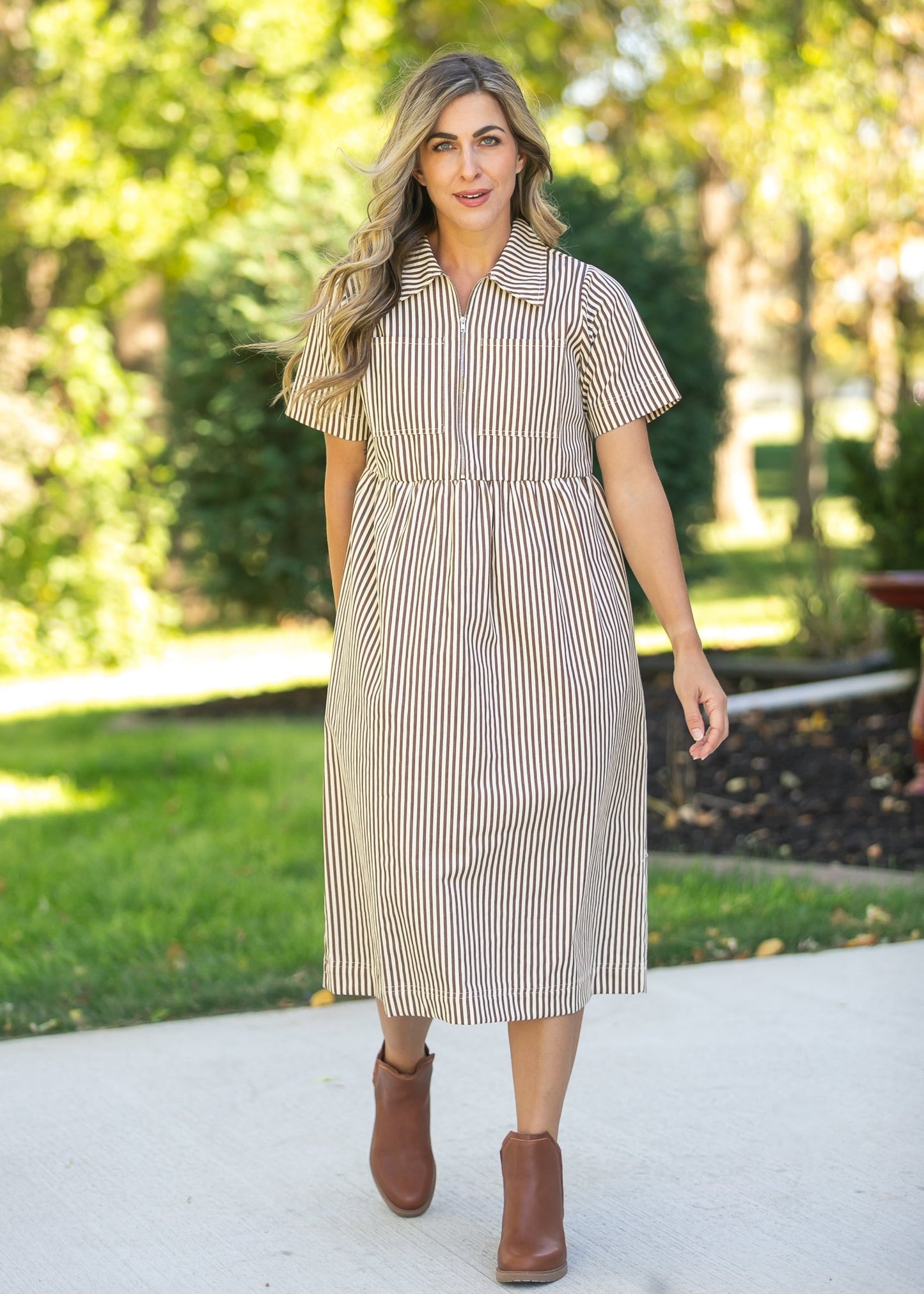Stripe Half Zip Midi Dress - FINAL SALE