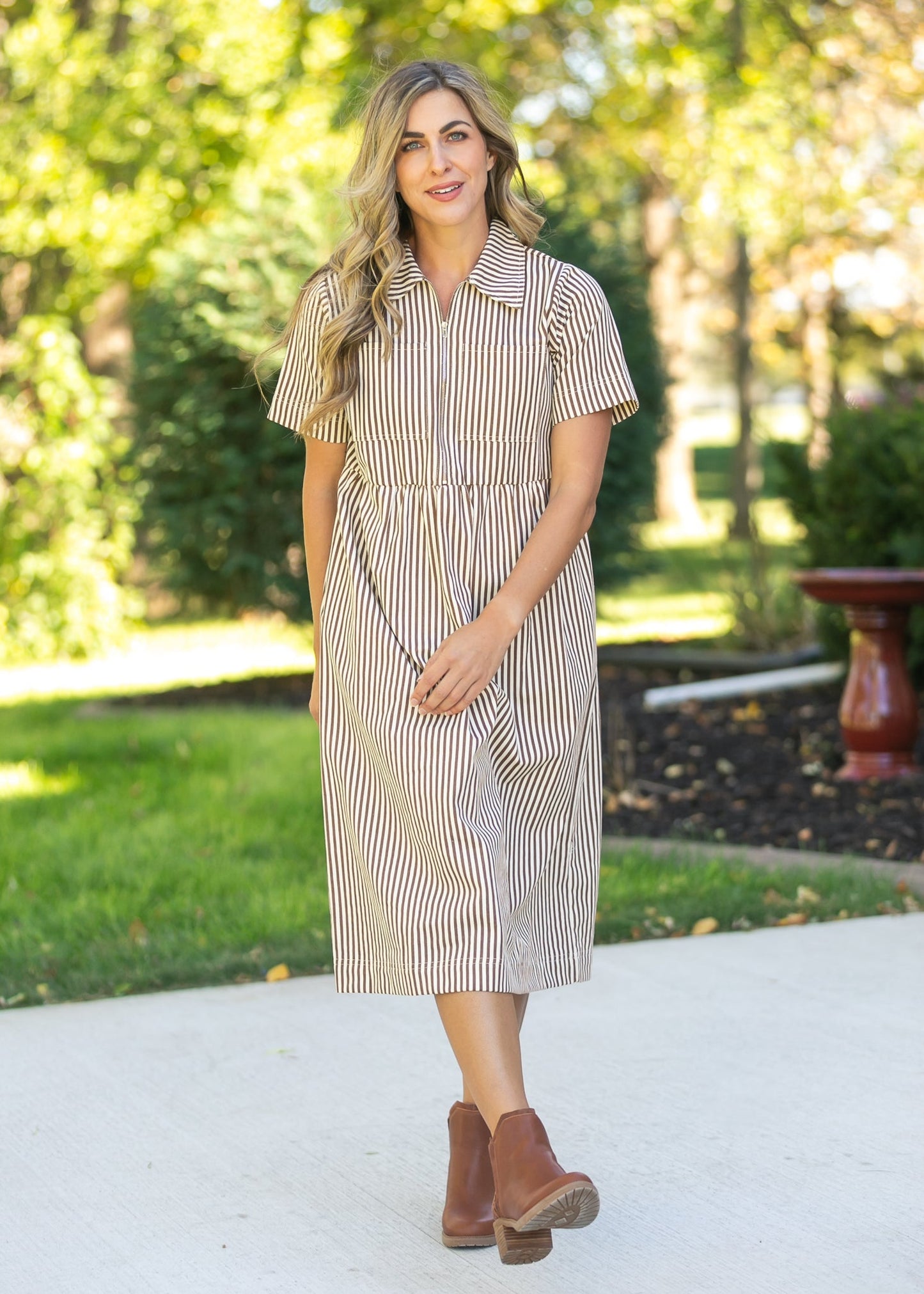 Stripe Half Zip Midi Dress - FINAL SALE
