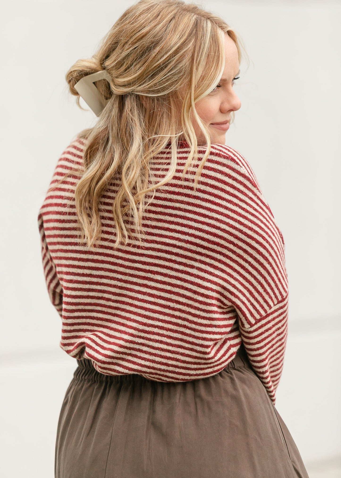 Stripe Knit Drop Shoulder Cardigan