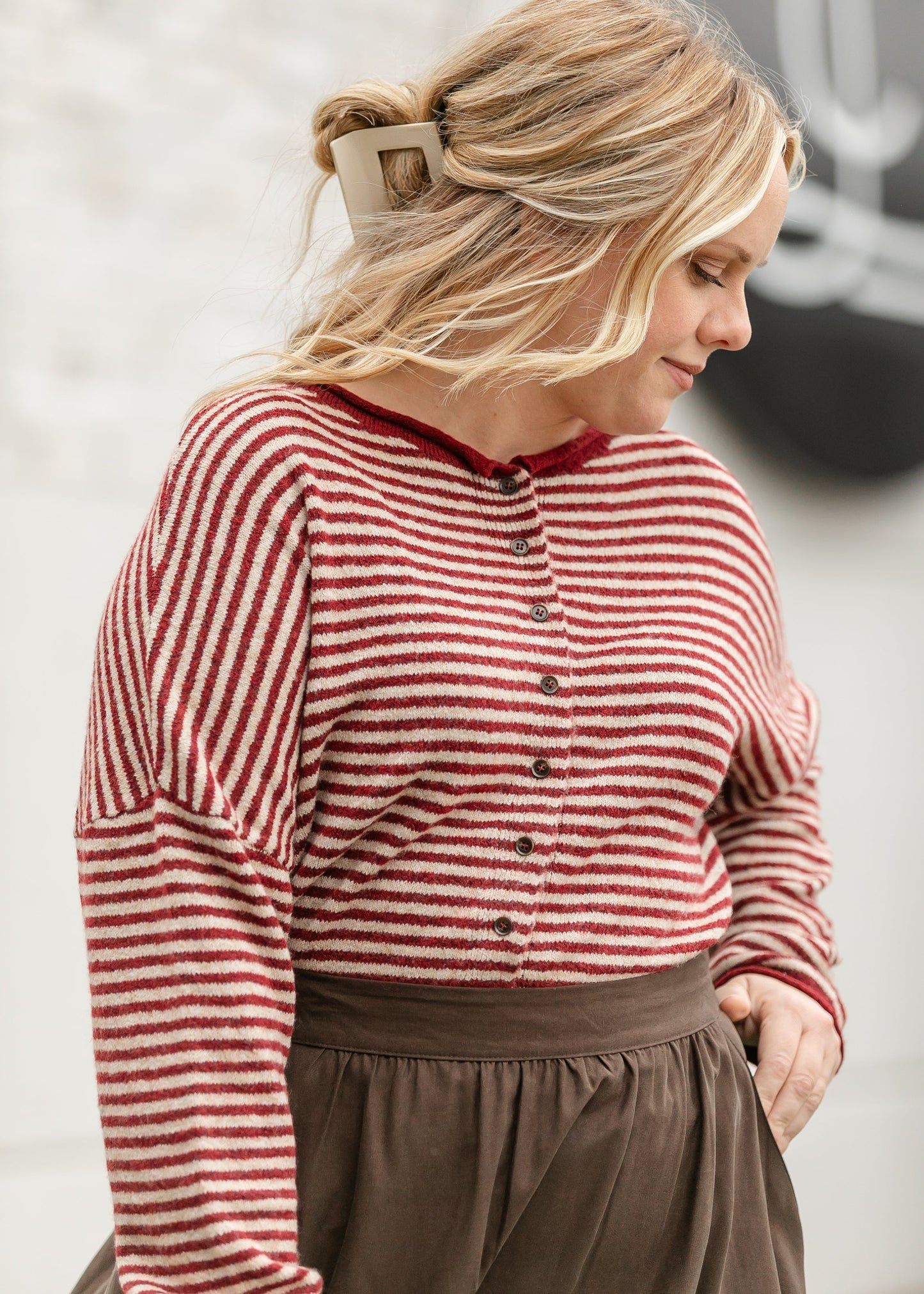 Stripe Knit Drop Shoulder Cardigan