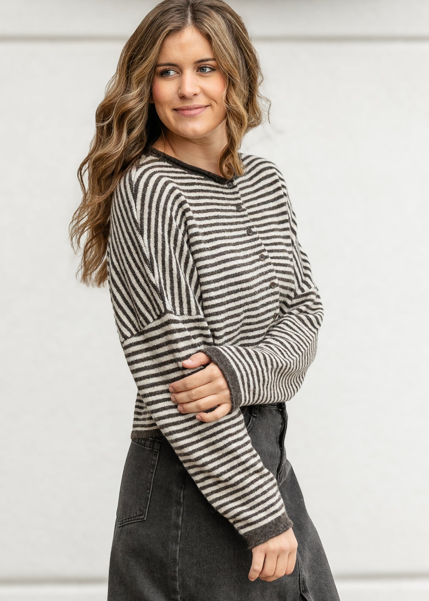 Stripe Knit Drop Shoulder Cardigan