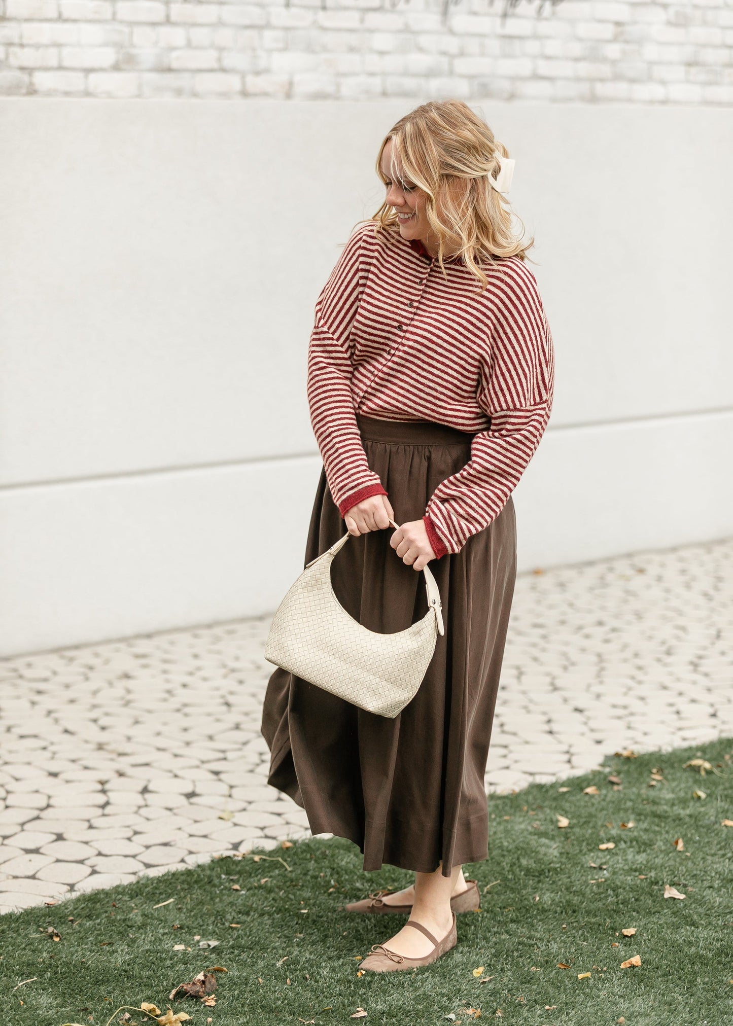 Stripe Knit Drop Shoulder Cardigan