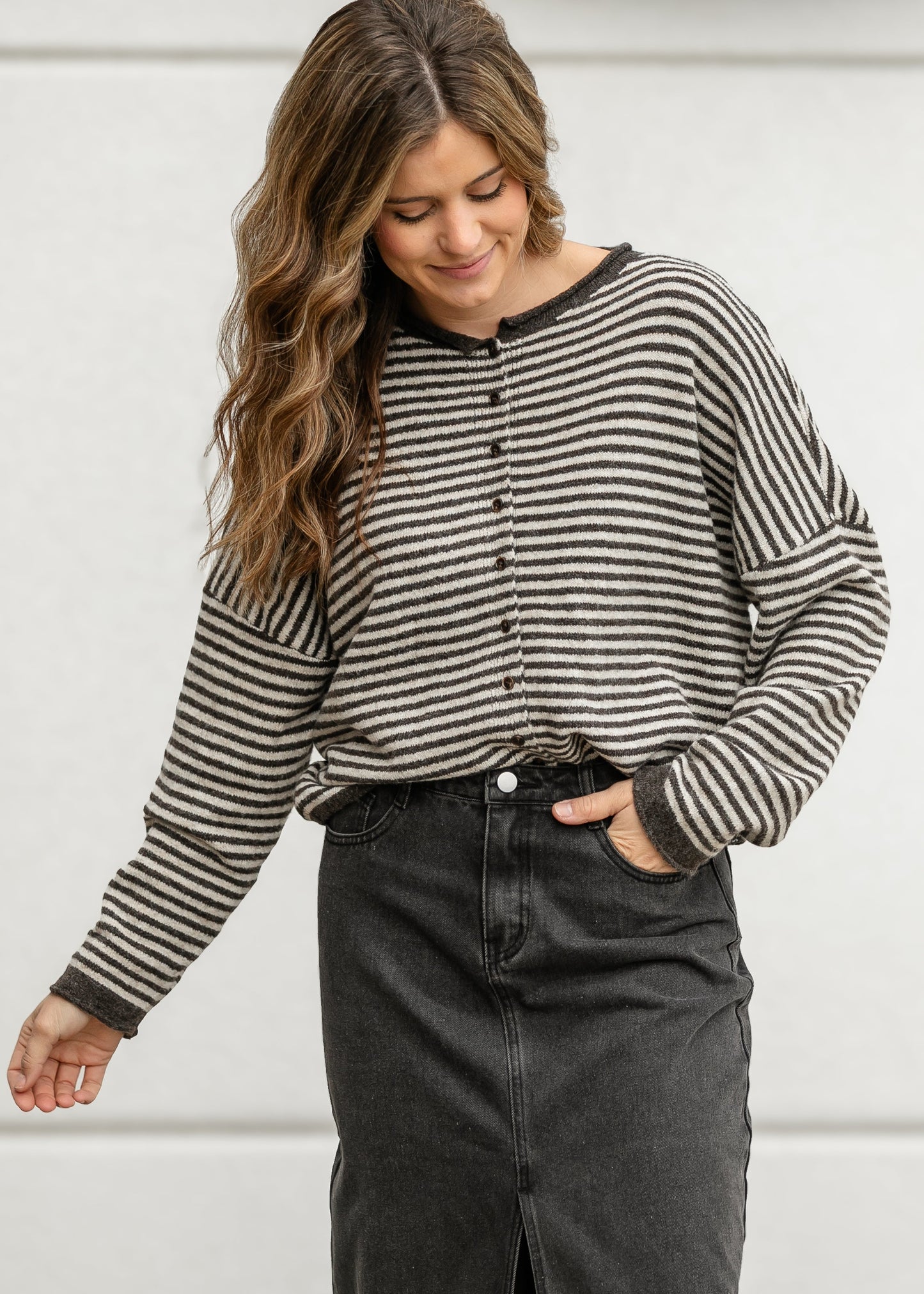 Stripe Knit Drop Shoulder Cardigan