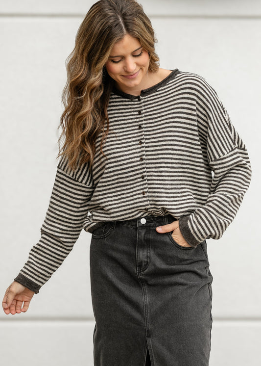 Stripe Knit Drop Shoulder Cardigan