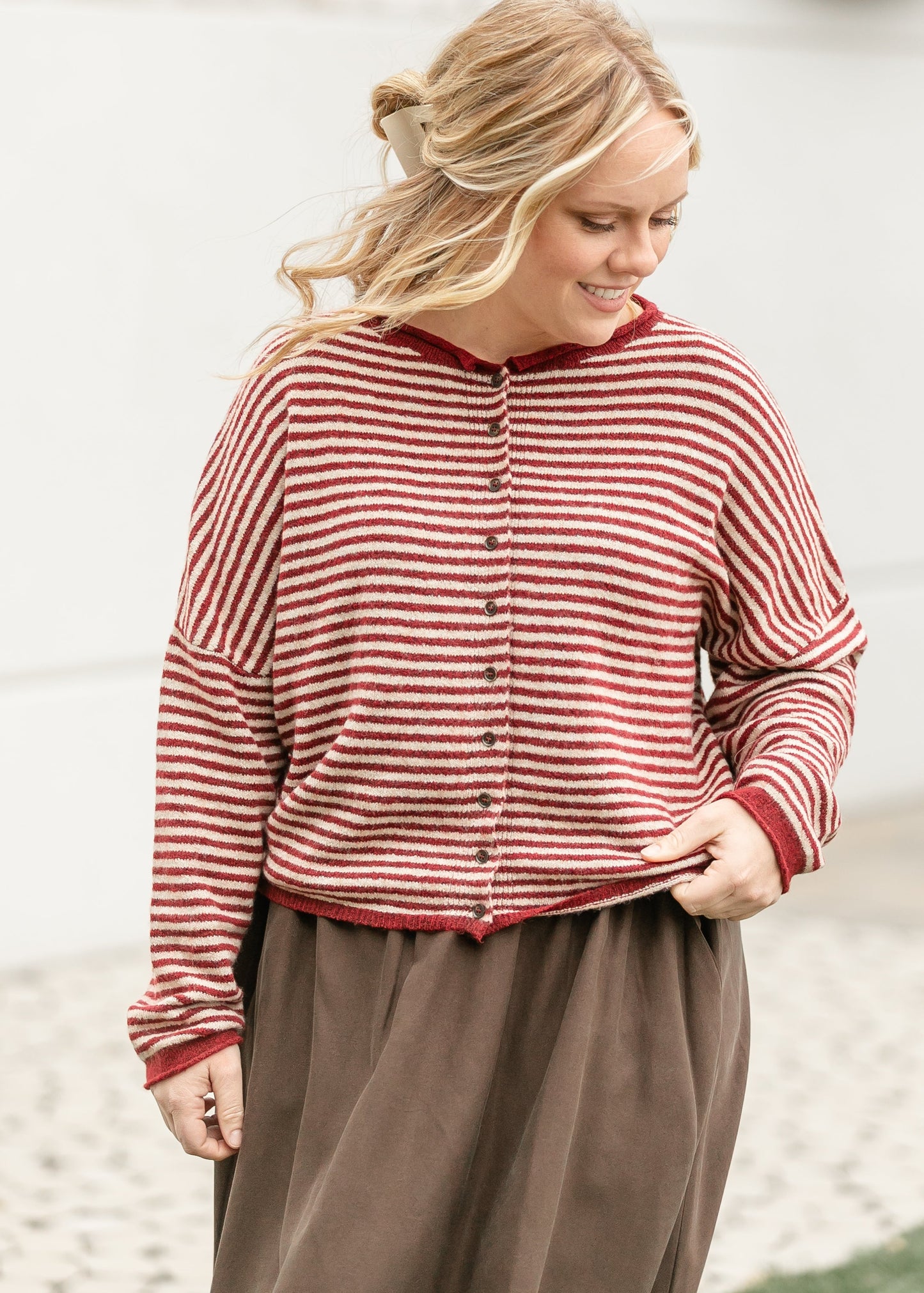 Stripe Knit Drop Shoulder Cardigan