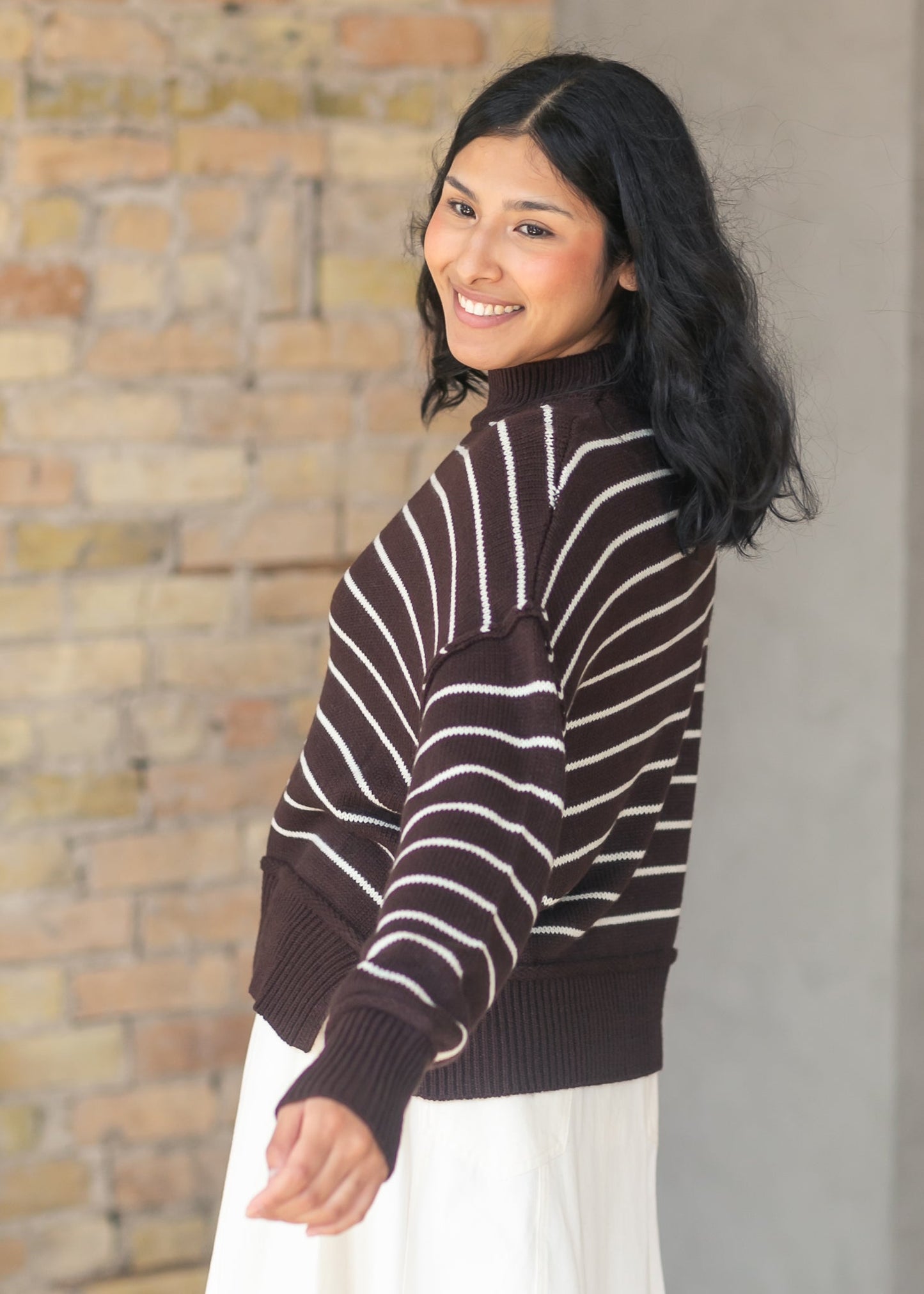 Stripe Mock Neck Pullover Sweater - FINAL SALE